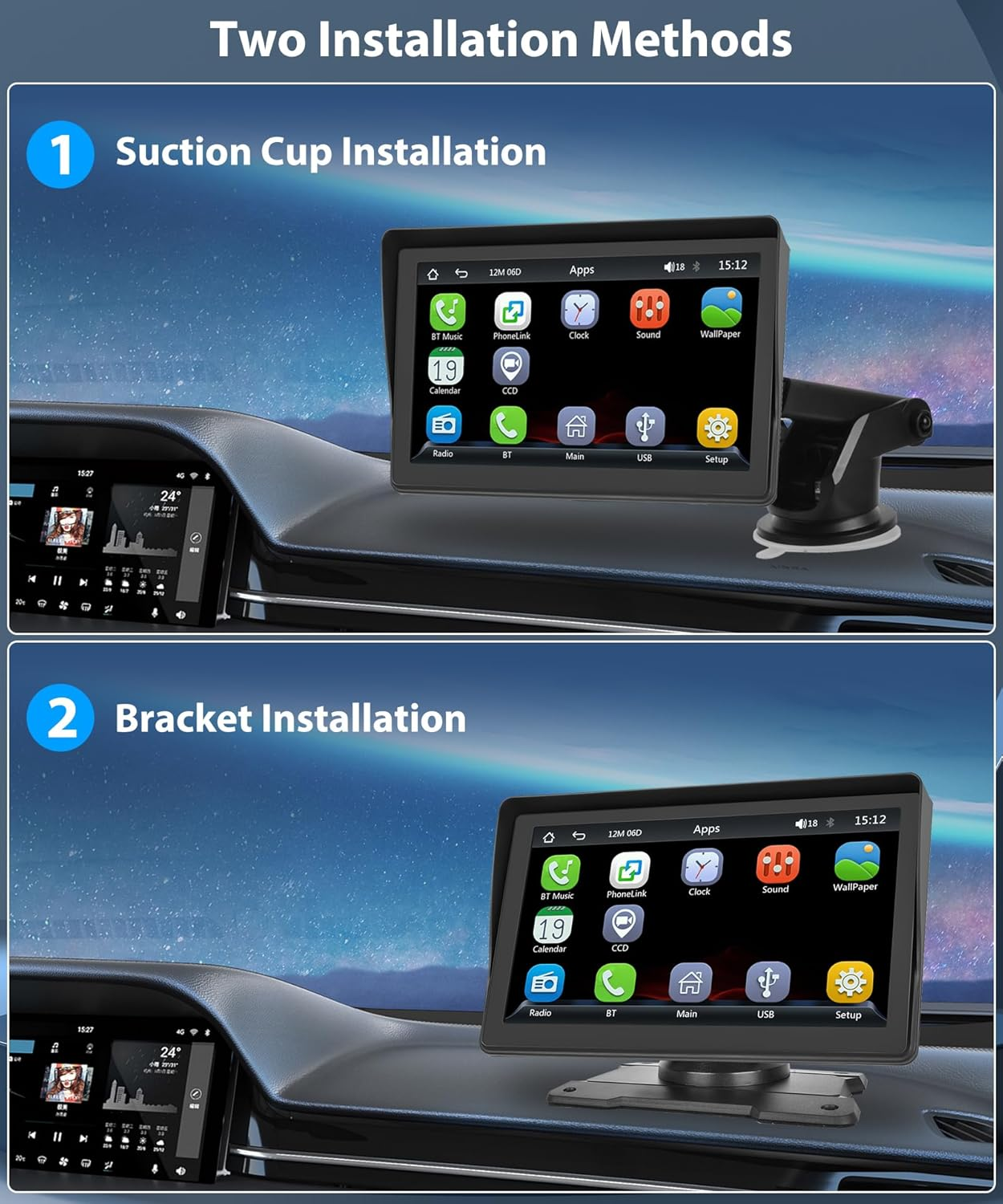 Wireless Carplay Screen Android Auto Portable Car Stereo Screen 7'' Touch Screen Portable Car Radio Wireless FM Transmitter GPS Navigation,Mirror Link,Voice Control, Bluetooth image number 4