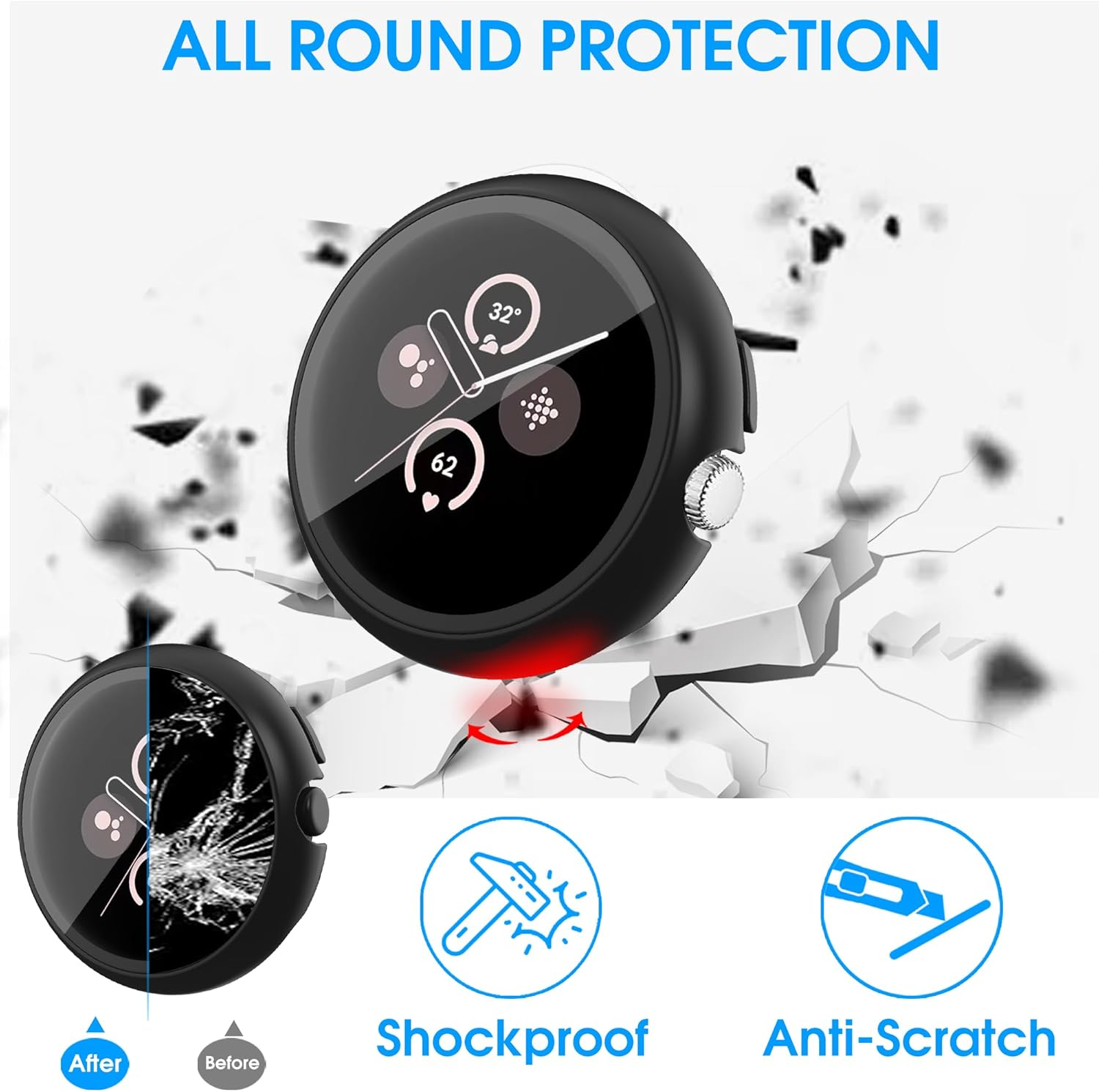 Tiorecime 10 Pack Case for Google Pixel Watch 3/2/1 41Mm with Tempered Glass Screen Protector, Shockproof Hard PC Bumper, All-Around Protective Cover Compatible with Pixel Watch 3/2/1 41Mm Accessories image number 1