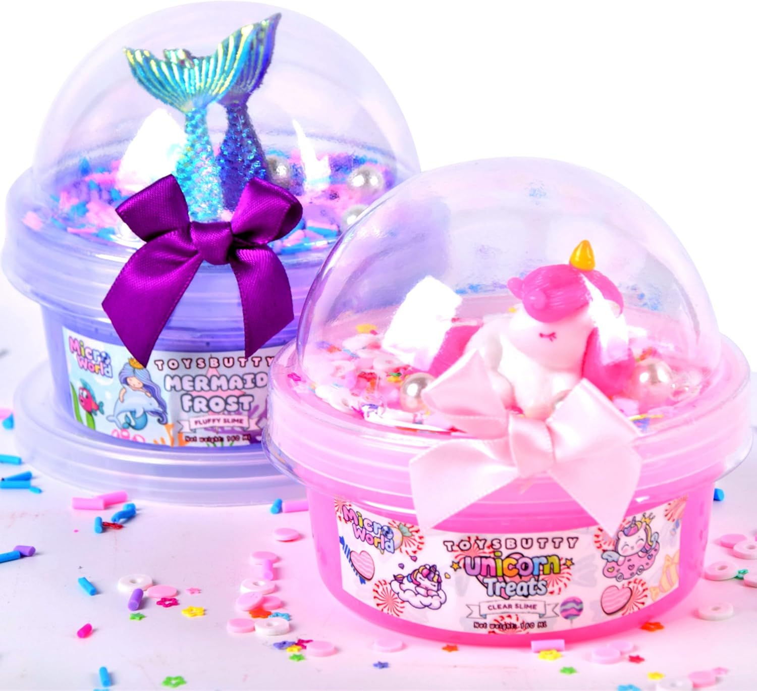 Toysbutty Butter Slime Kit, Microworld 2 Pack Clear & Fluffy Slime for Kids, Unicorn Mermaid Theme Party Favors with 6 Slime Add Ins, Unicorn Kids Toy Birthday Gifts for Girls Age 8-12 image number 4
