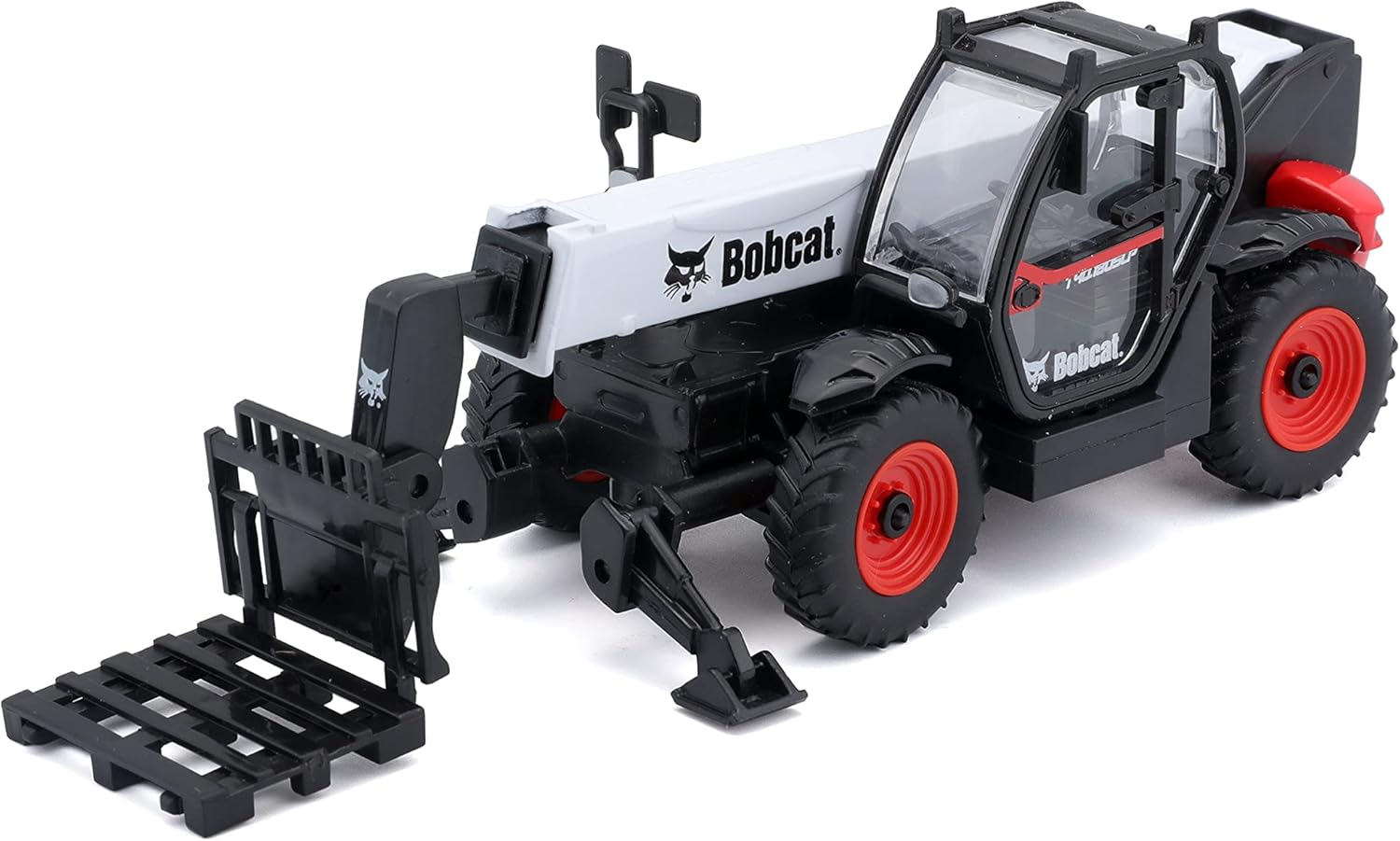 Bburago 18-32087 Bobcat T40.180SLP Telescopic Loader with Pallet Lifter, Toy Vehicle, White/Black