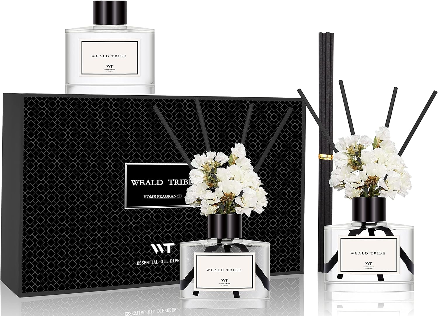 Weald Tribe Flower Reed Diffuser Set of 3 for Bathroom Accessories Shelf Decor & Air Fresheners, Stick Defusers | Velvet Vanilla, Hotel White Tea, Tahitian Crown Flower Scent(1.7Oz/Pack) Office Gift image number 4