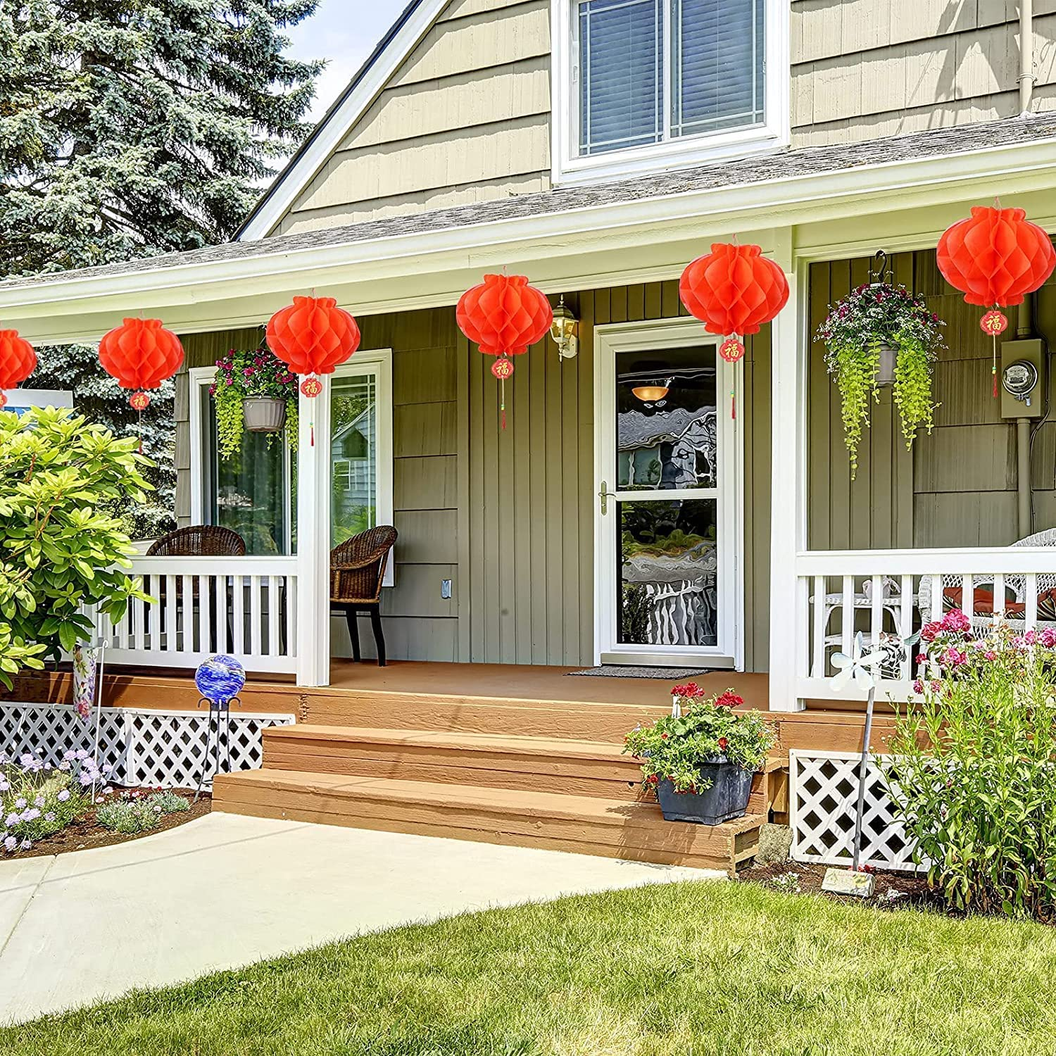 20 Pieces 10 Inch Chinese Red Paper Lanterns Festival Decorations for New Year, Spring Festival, Wedding and Restaurant image number 4