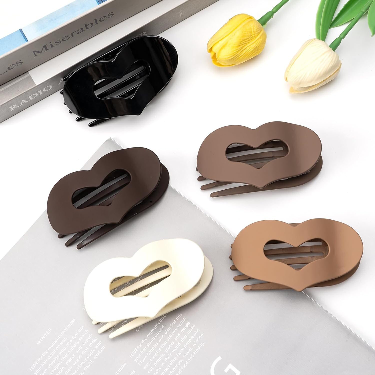 Leikedun Heart Hair Clips Women'S Flat Pack of 5 Hair Clips with Double Heart Design for Fine & Thick Hair, Matte Hair Clips for Women Girls image number 6
