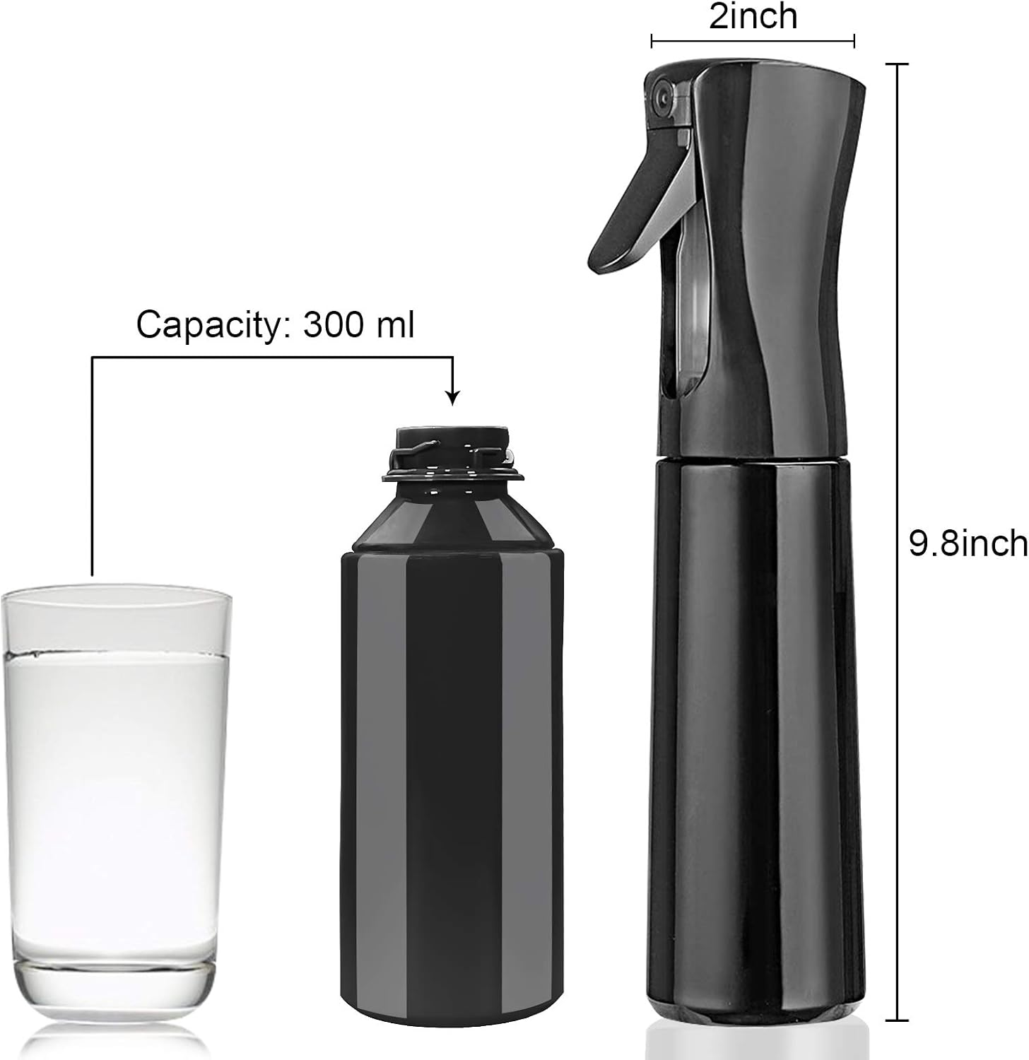 Hair Spray Bottle Empty Plastic Trigger Spray Bottle Refillable Fine Mist Sprayer Bottle 2 Pack 10Oz /300Ml for Hair Styling, Cleaning, Garden Continuous Water Mister (Black&White) image number 5