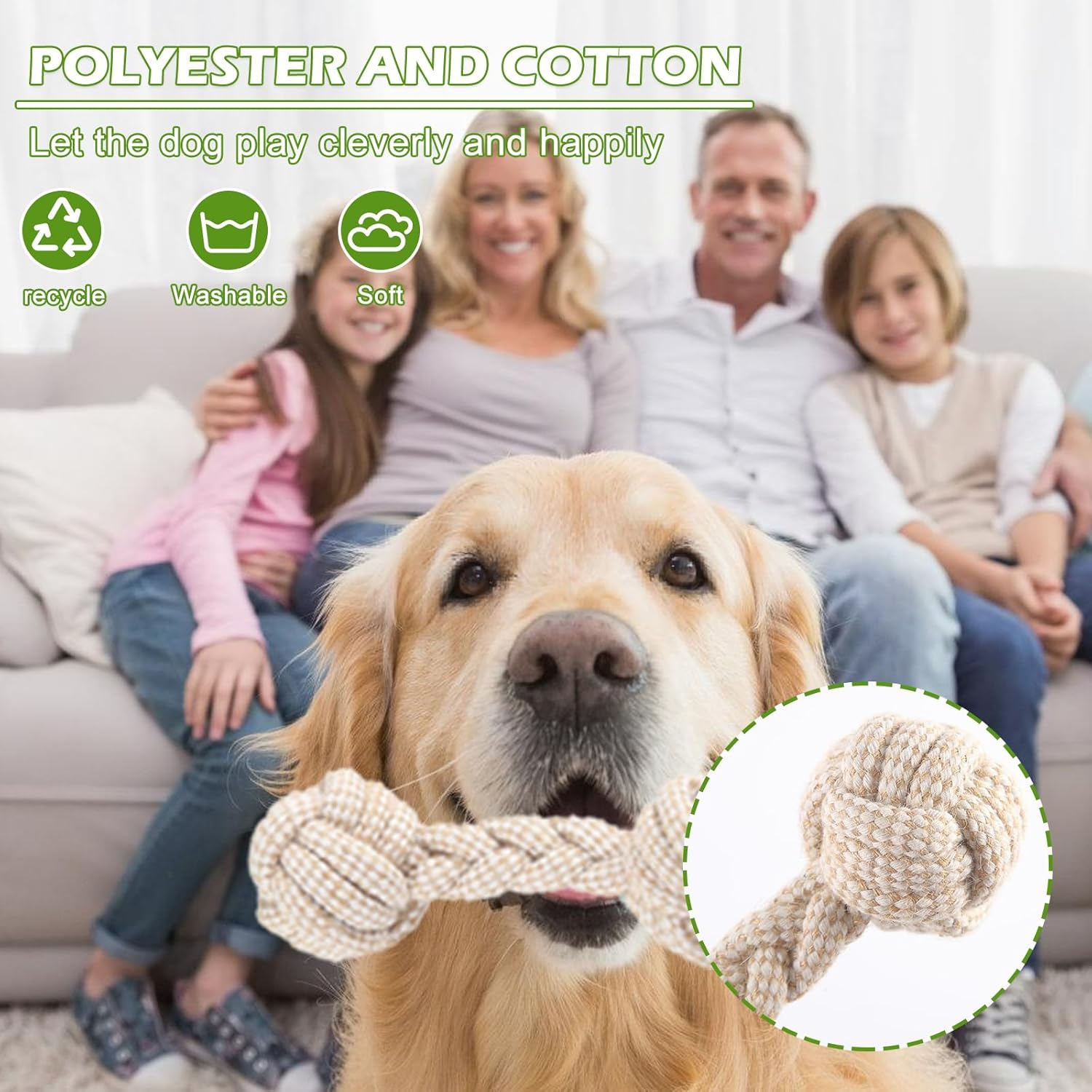 TOATELU Pack of 5 Dog Toy Rope: Chew Dog Toy Set with Knot Ball, Dog Interactive Toy, Dog Toy for Large Dogs, Medium Dogs, Small Dogs, Made of Natural Cotton image number 2