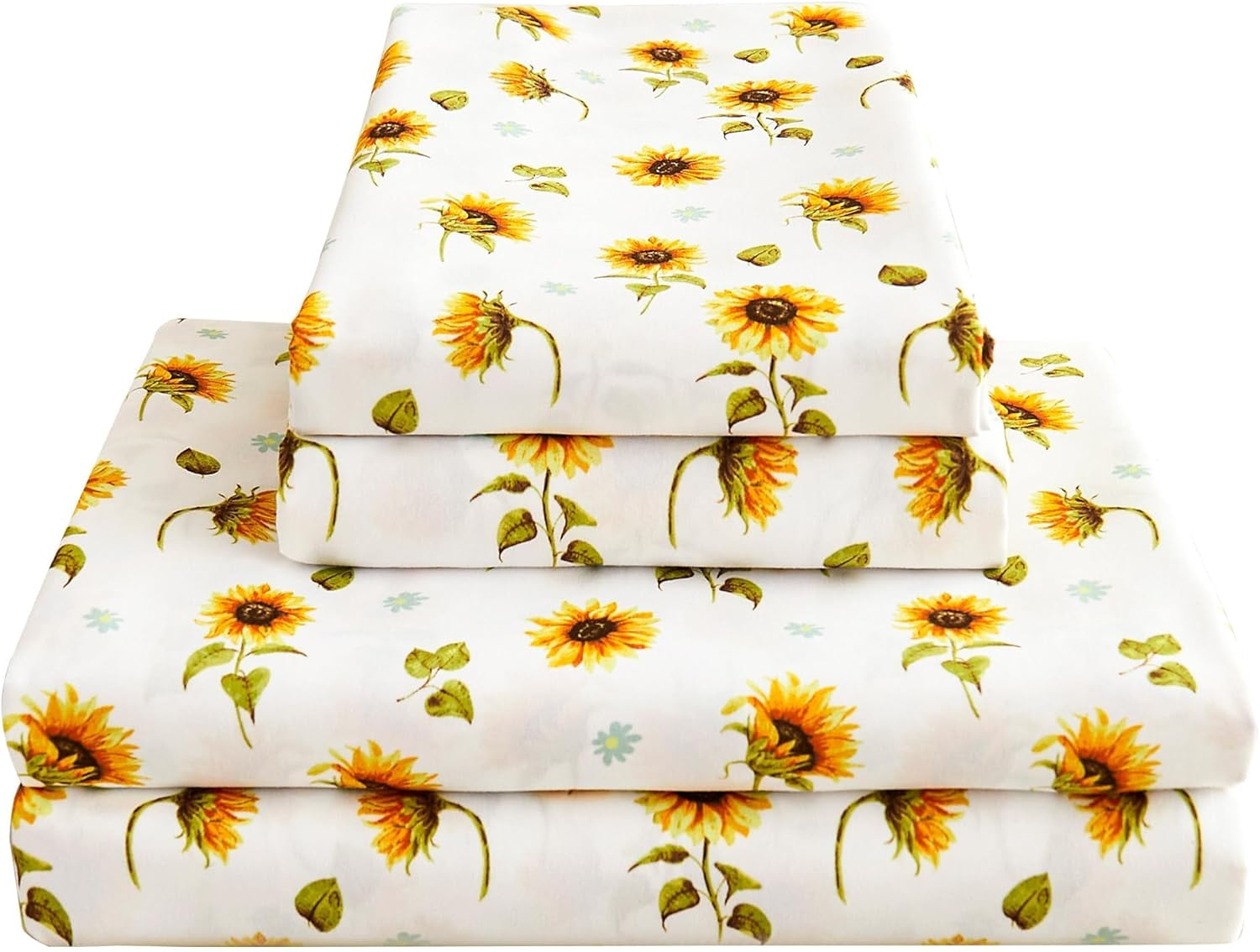 Weaveinbay Double Sheet Set, 38Cm Deep Pocket Ultra-Soft Microfiber Double Bed Sheets, Breathable & Cooling 4 Piece Sheet Set, Yellow Flower