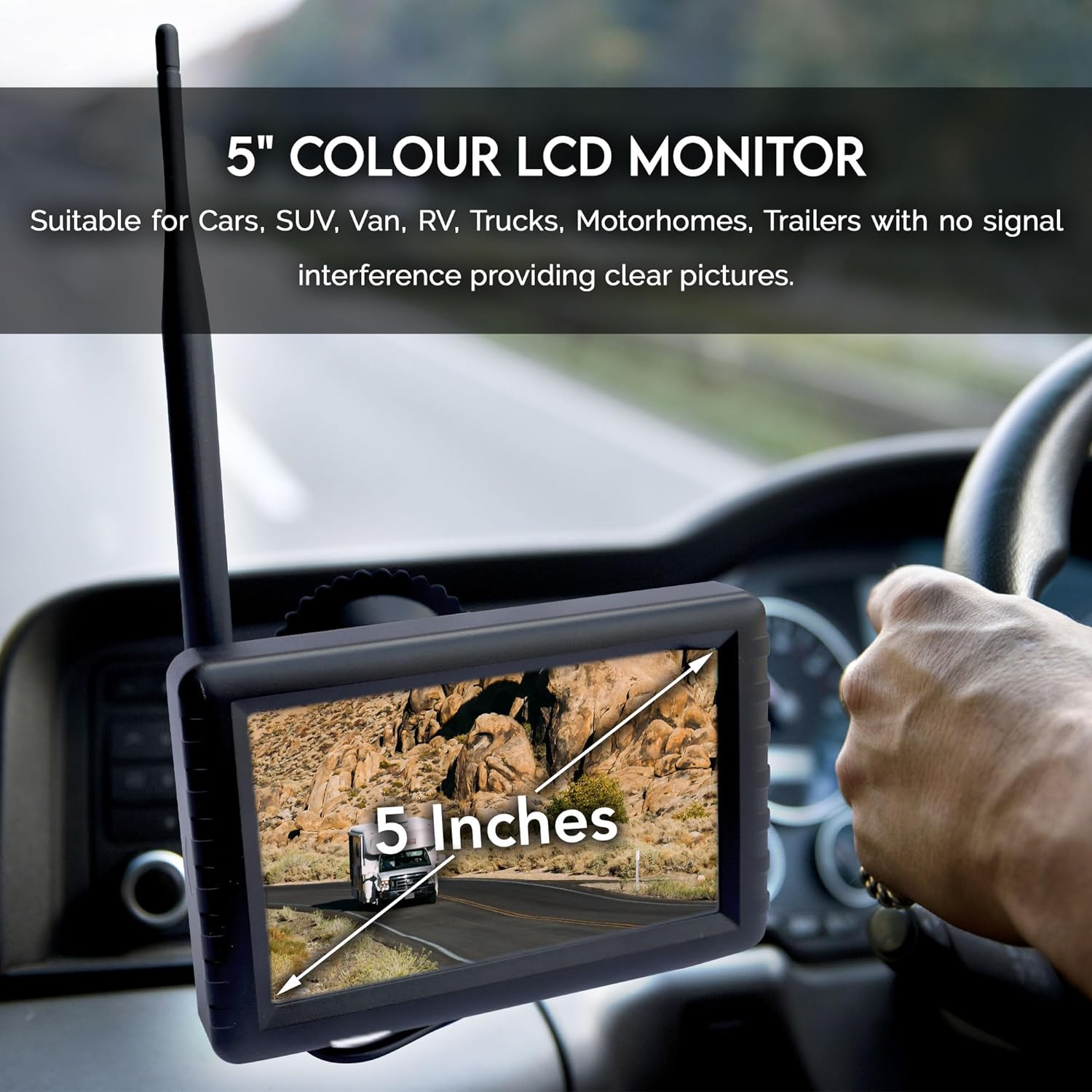 Elinz Caravan Wireless Reversing Reverse Rearview Camera Cam Kit 5" Inch LCD Monitor Rear View for Van Truck Trailer Bus RV Motorhome 800TVL Night Vision IP68 12V/24V 120 Deg View Angle 18Pcs IR LED image number 3