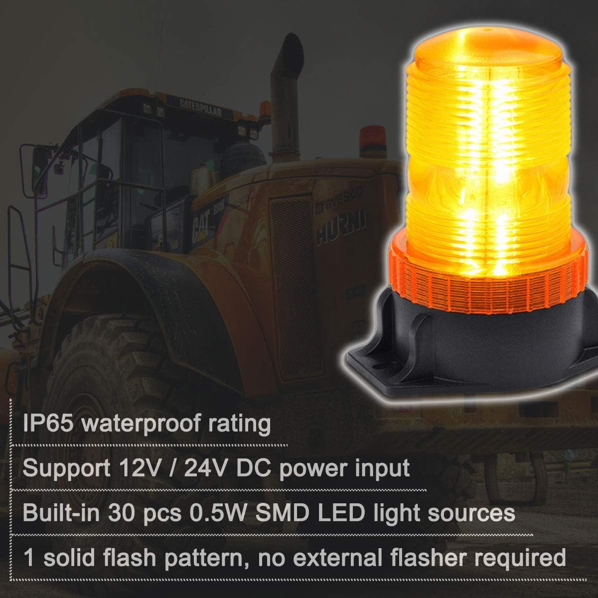 12V-24V Magnetic Amber LED Emergency Warning Flashing Safety Strobe Beacon Light for Golf Cart Tow Truck Tractor Forklift SUV Utility Car Construction Vehicle