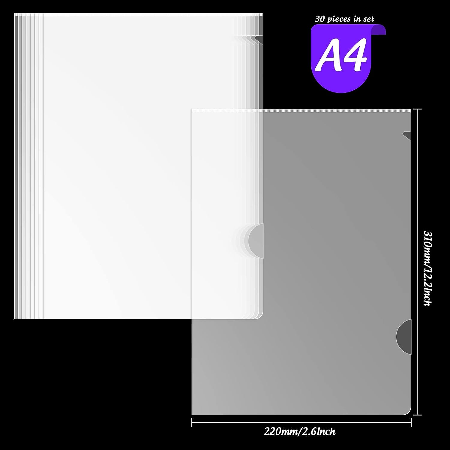 LEOBRO 30 Pack Plastic Folders, A4 Cut Flush Folders for Document, 230 Micron Thickened Open Top & Side Plastic File Folders, A4 Size Clear Wallets, Page Protector for School, Office Paperwork image number 5