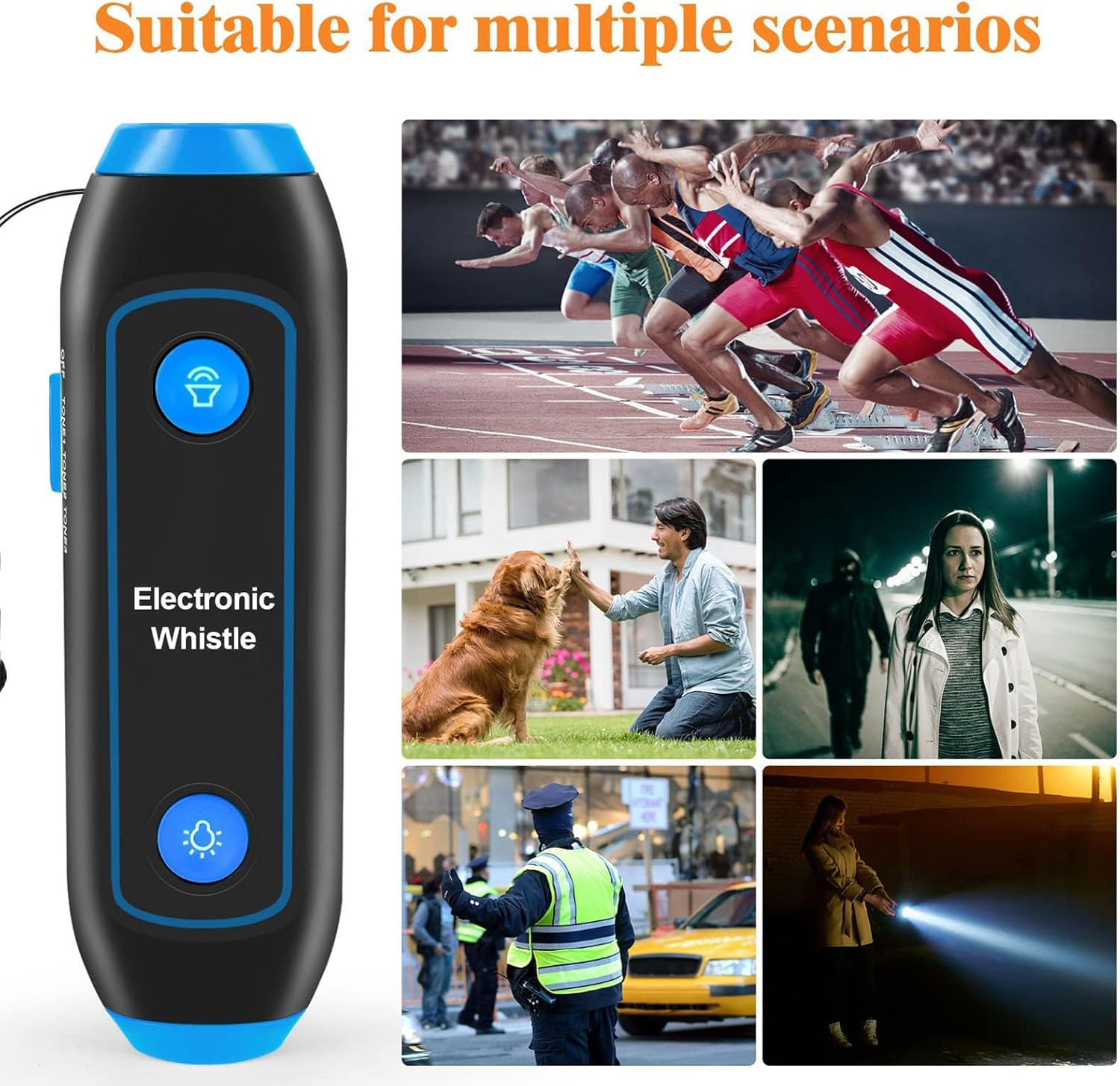 Electronic Loudest 3 Tones High Volume Handheld Whistle for Referees Training, with Lanyard, Clean for Using, ABS Material (Blue) - Orange image number 7