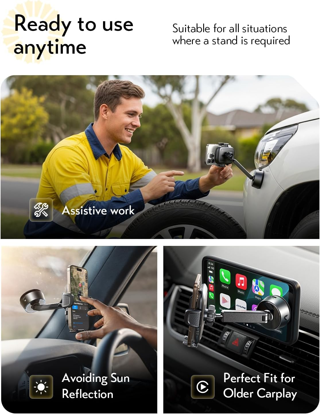 LISEN A680 Vacuum Car Phone Holder, 360&deg; Adjustable Electric Suction Phone Holder Mobile Phone Car Holder Vacuum Suction Cup Foldable for Iphone 17 Air 16 15 Pro Max Galaxy S25 Ultra, Black image number 5