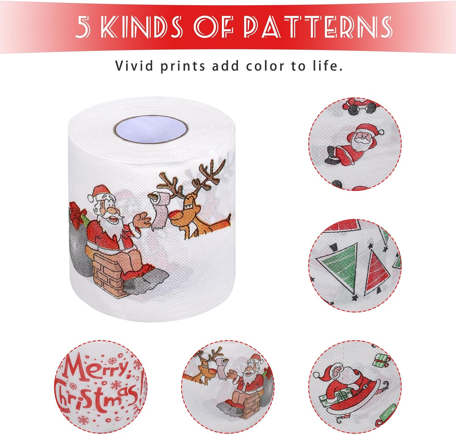 Ciieeo 5 Rolls Santa Claus Toilet Paper Merry Christmas Toliet Papers for Xmas Fun Party Novelty Bathroom Decor image number 3