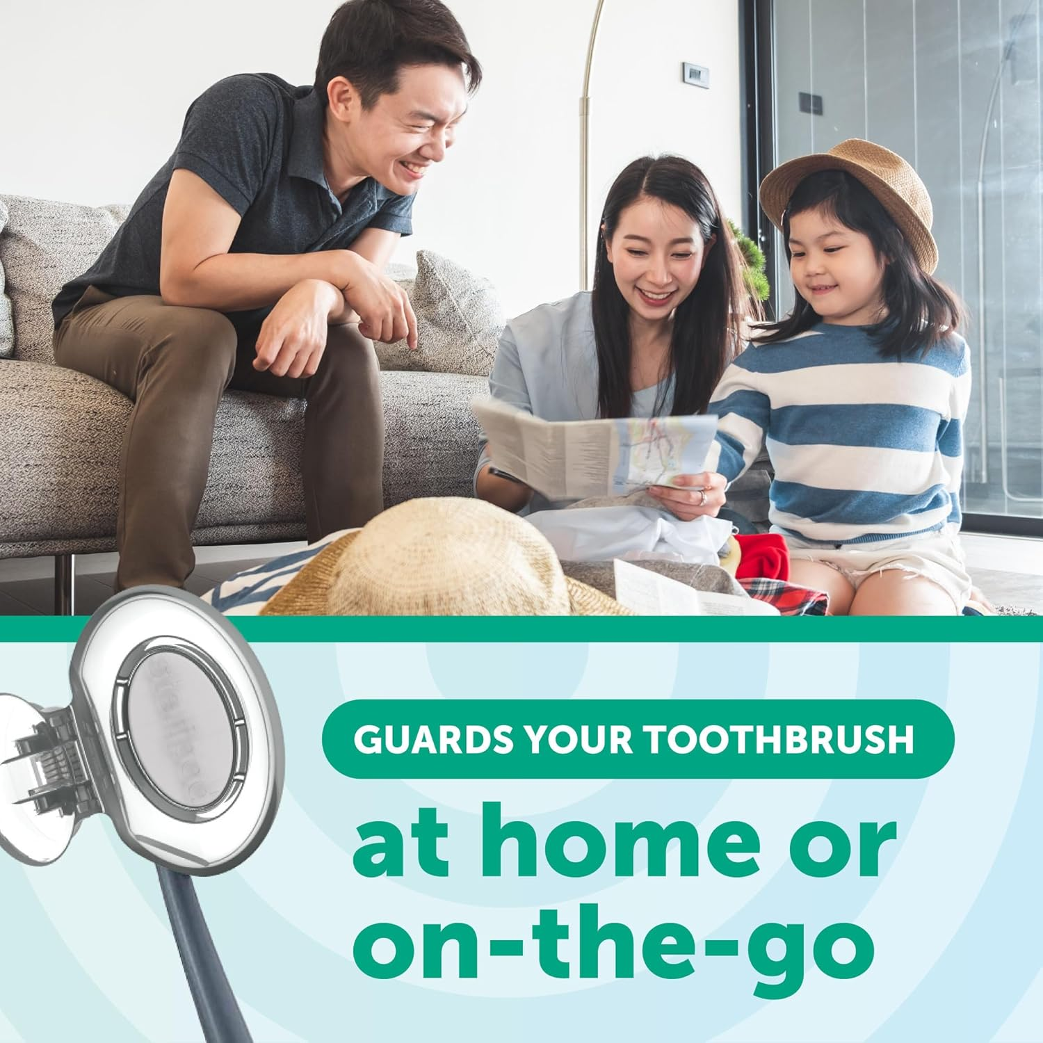 Steripod Clip-On Toothbrush Protector, Green/Silver, 2 Count image number 3