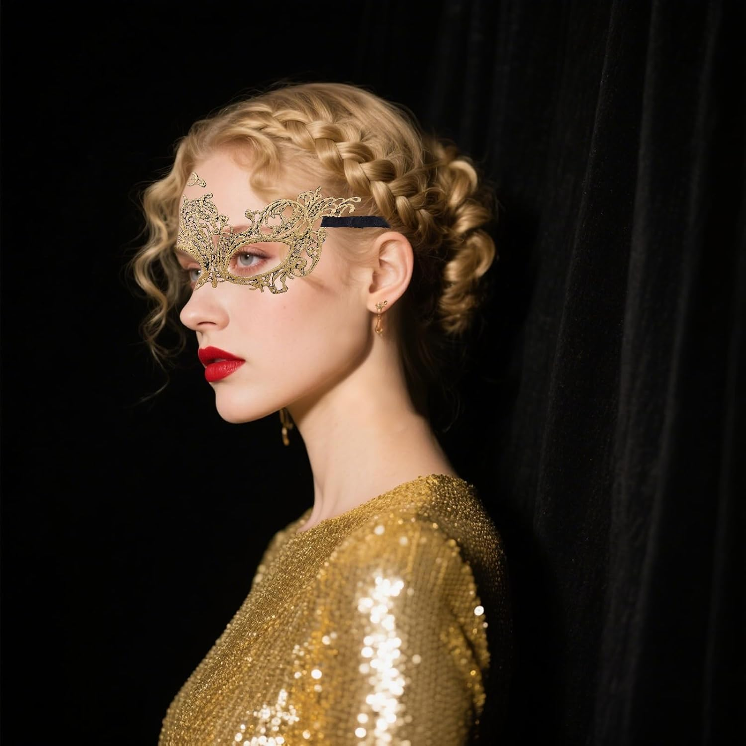 6 Pieces Masquerades Masks for Women Mardi Gras Mask Vintage Antique Mask Multicolored Lace Eye Mask Men Women Costume for Prom Carnival Dress Party Wedding image number 6