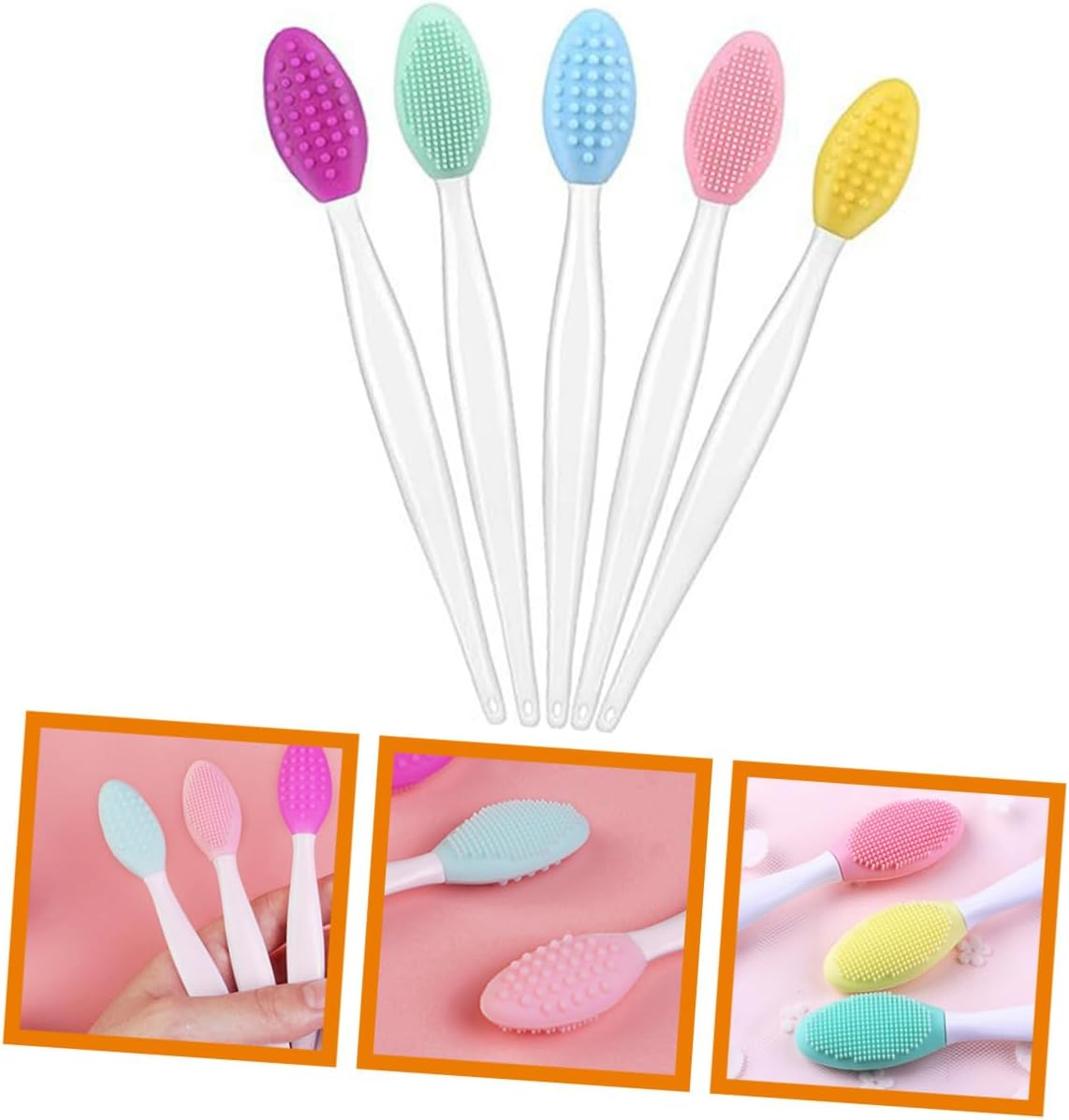 LOORGVEL 5Pcs Double Sided Silicone Lip Scrub Brush Exfoliating Lip Scrubber Tool for Smooth Lips image number 6