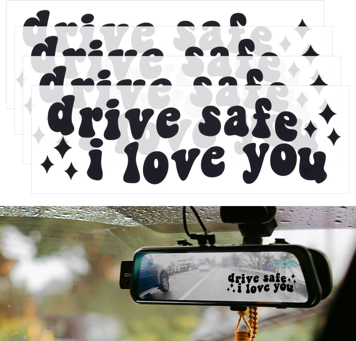 4Pcs Drive Safe I Love You Decal, Car Mirror Stickers Cute Rear View Mirror Sticker Affirmation Car Sticker for Windows Water Bottles Vanity Mirror Car Decoration Accessories (Black) image number 5