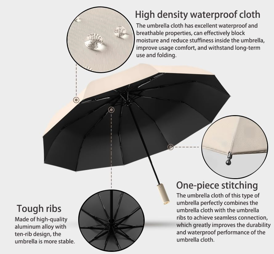 Automatic Windproof Travel Portable Compact Folding Umbrella Auto Open Close/10 Ribs/Portable Backpack/Uv Protection/Sun Rain/Upf 50/Women Men