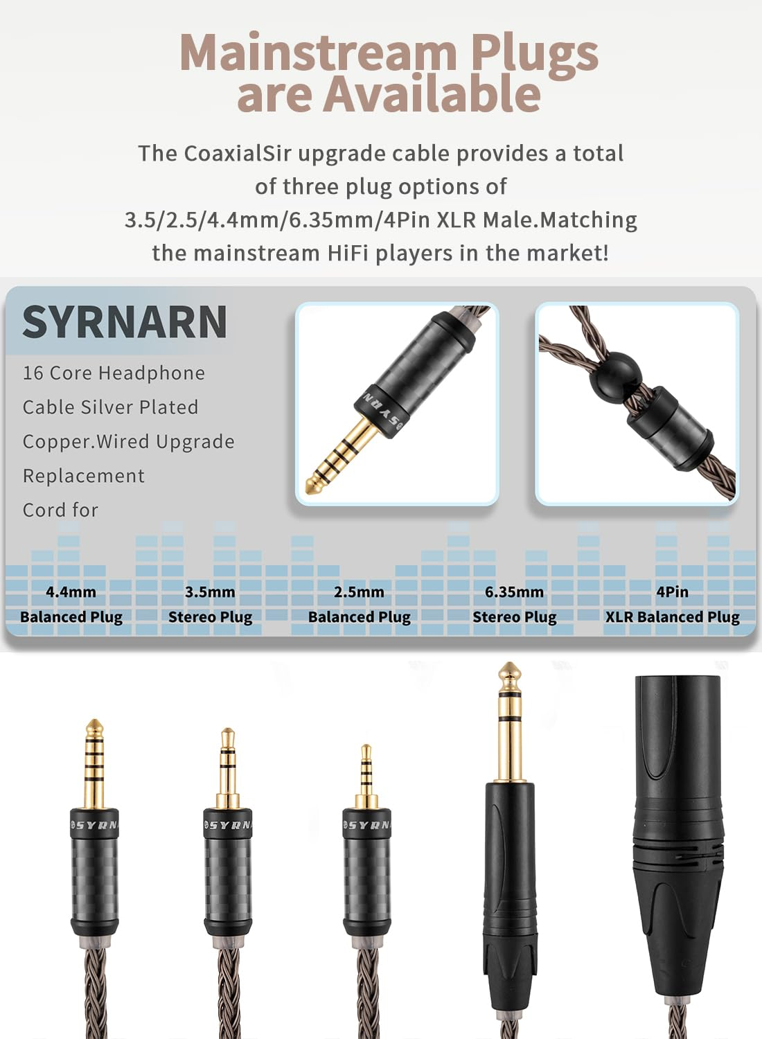 SYRNARN 4.4Mm Balanced Headphone Cable Compatible with Focal Clear MG, Stellia, Celestee, Elear, Elegia, Elex, Radiance 16 Core Upgrade Replacement Cord (With 4.4Mm Balanced, 2Meters/6.5Ft) image number 2