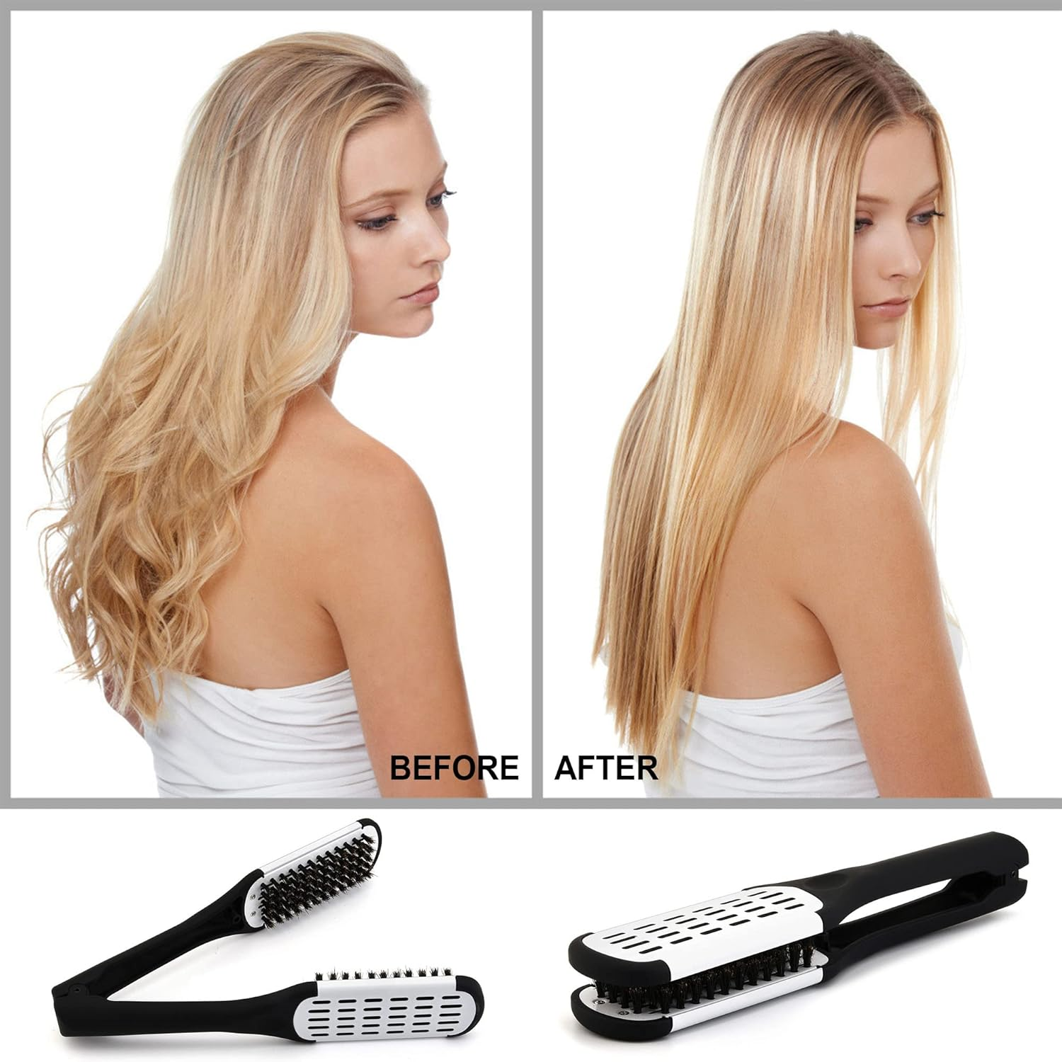 Ccbeauty Boar Bristles Clamp Hair Brush Hair Straightener Clamp Comb Hair Detangler Brush Hair Styling Tool Double Sided Brush for Hair - Matte Black image number 6