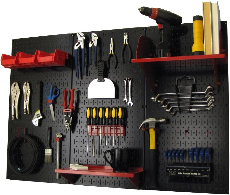 Wall Control 30-WRK-400 YB Pegboard Organizer 4' Metal Standard Tool Storage Kit with Yellow Tool Board and Black Accessories