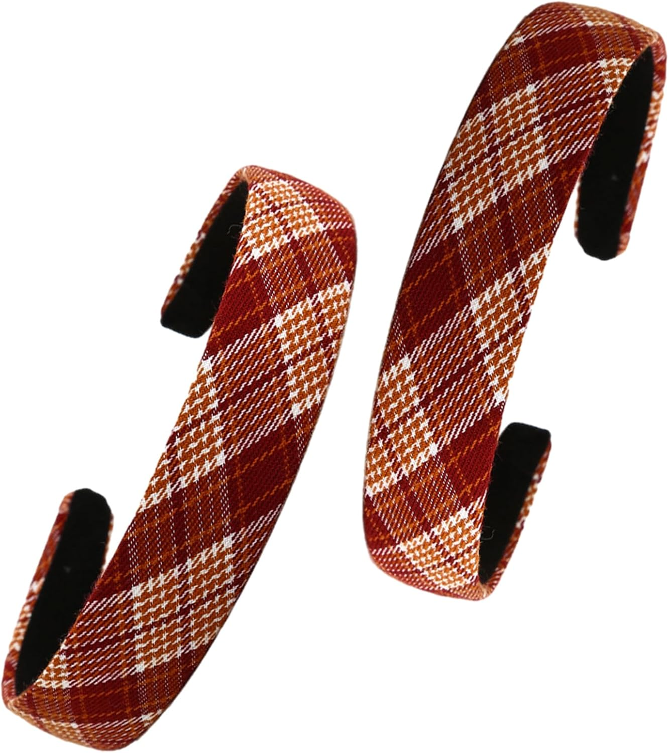 2 Pcs Headband Women Tartan Headbands Fabric Hairbands for Women Girls (Brown) - Red image number 3