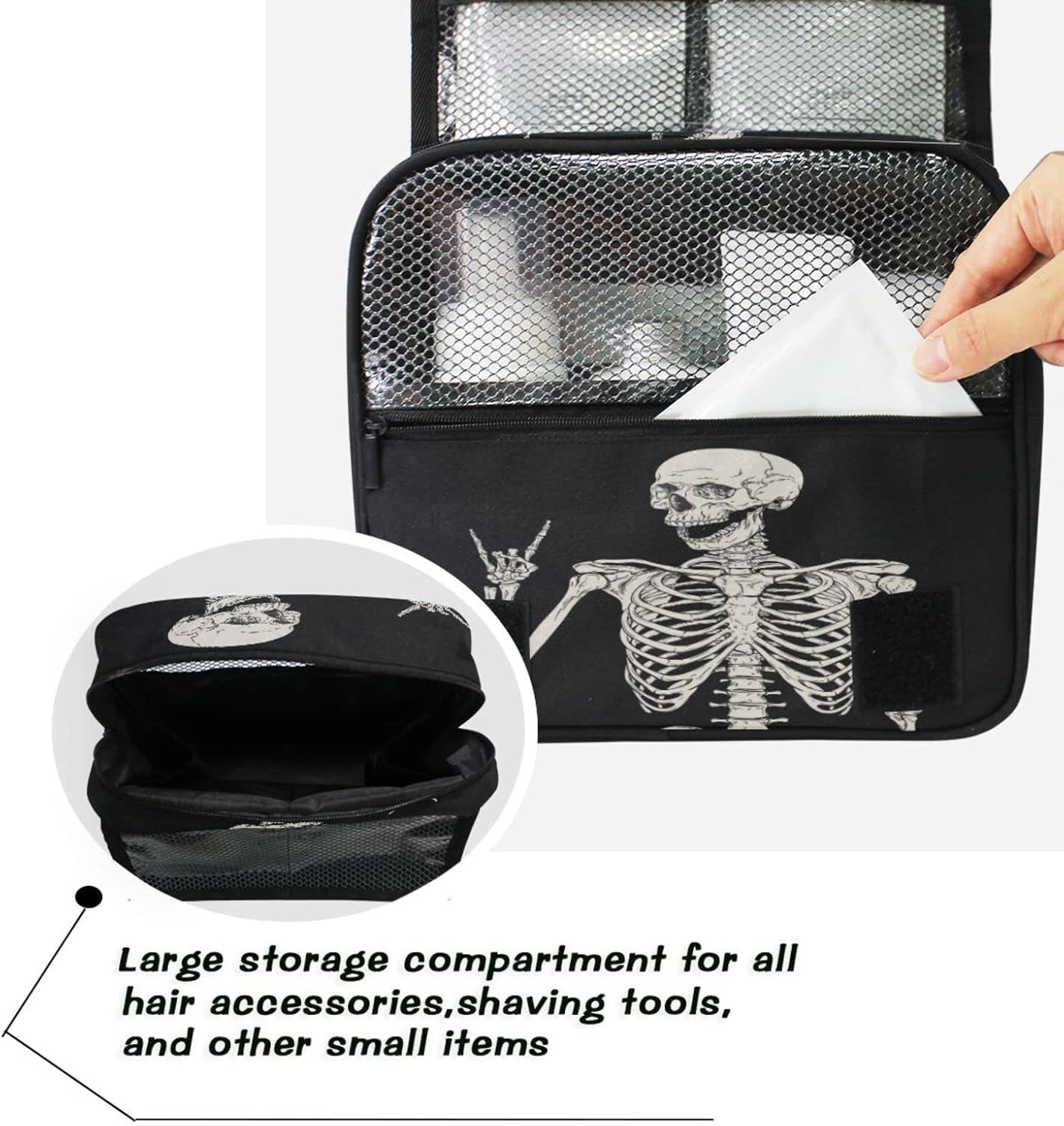 Hanging Toiletry Bag for Women Men, Portable Makeup Bag Organizer Cosmetic Bag for Purse Pouch Waterproof Travel Essentials Large Wash Bag for Kids Girls, Skull, One Size, Fashion image number 3