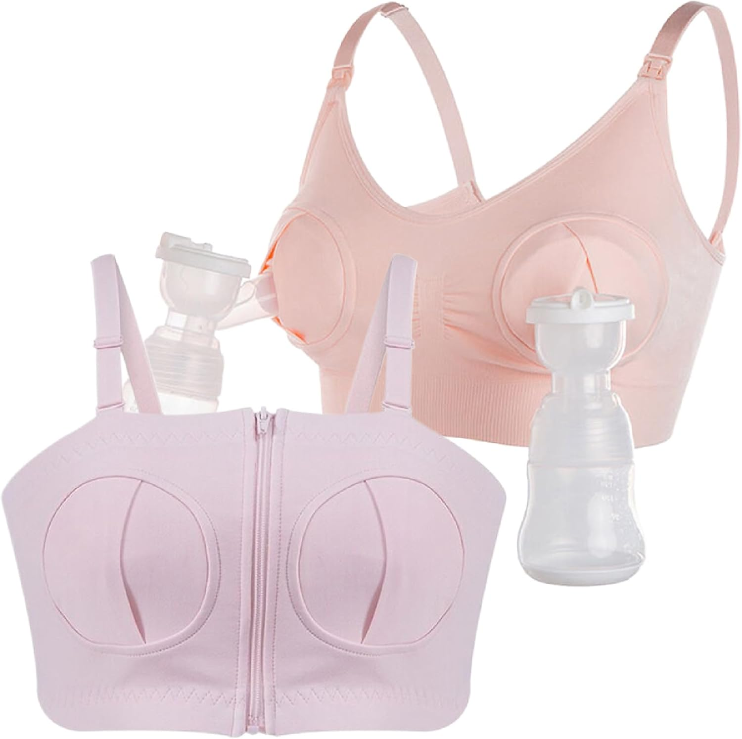 Dress Cici Padded Full Coverage Nursing Bra & Non Padded Zip Pumping Bras with Square Back & Adjustable Hook and Eye, 2 PCS