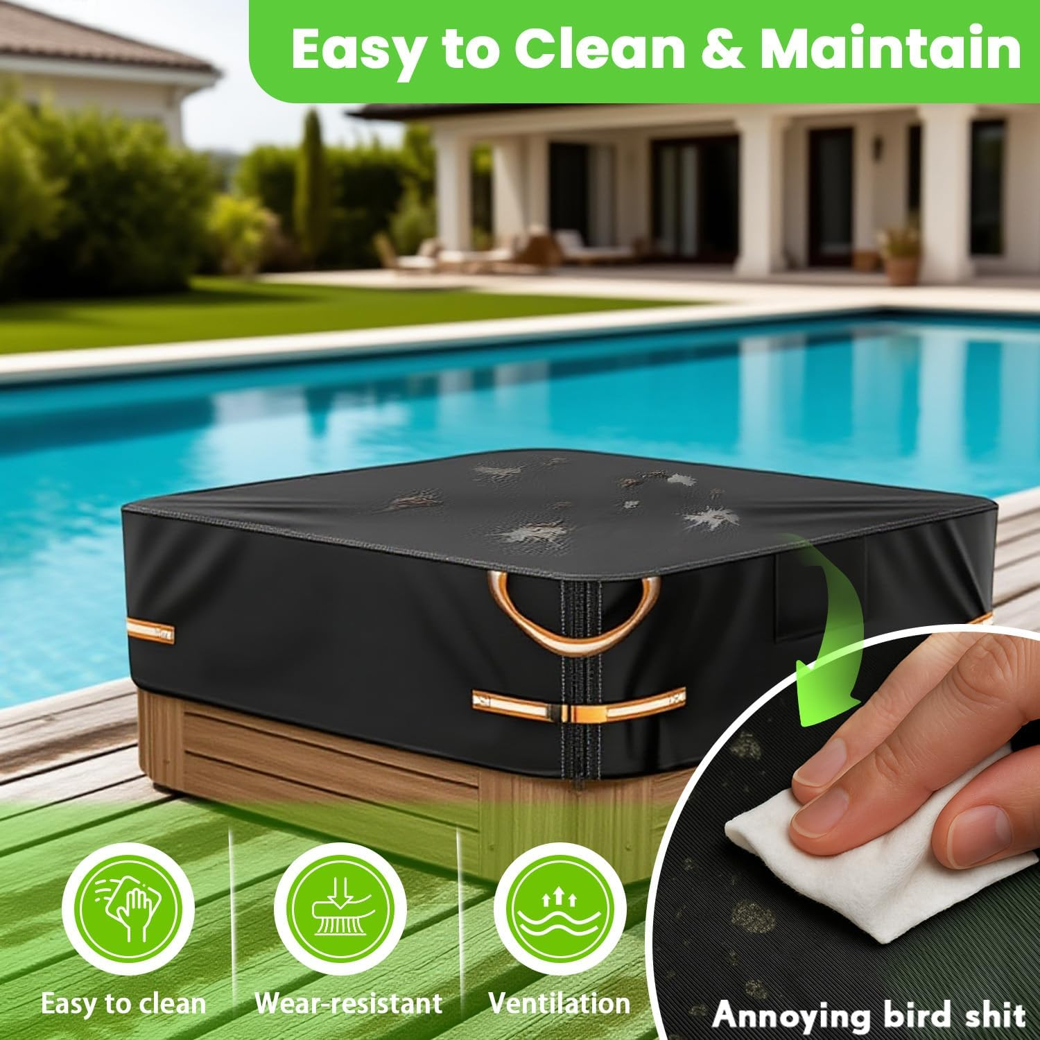 Hot Tub Cover Protector 600D Oxford Waterproof &ndash; Outdoor Square Spa Covers for Patio, Garden & Backyard, UV Resistant Dustproof Hot Tub Covers Replacement, Fits 220&times;220&times;30Cm