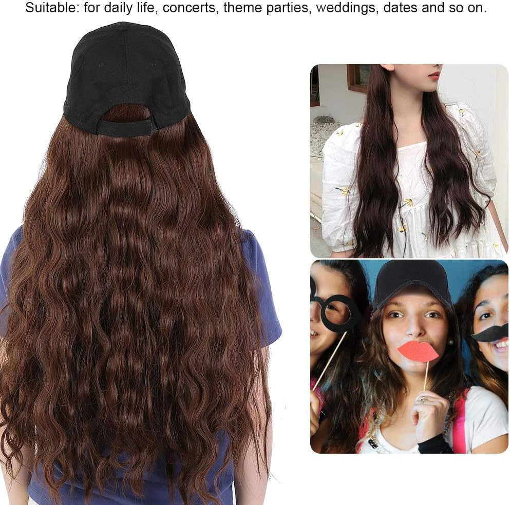 Baseball Cap Wig Long Wavy Hair, Baseball Cap with Hair Extensions for Women Adjustable Hat, Baseball Hat with Long Wavy Hair Wigs Fashion Women Girl Hat Wig Light Brown image number 5