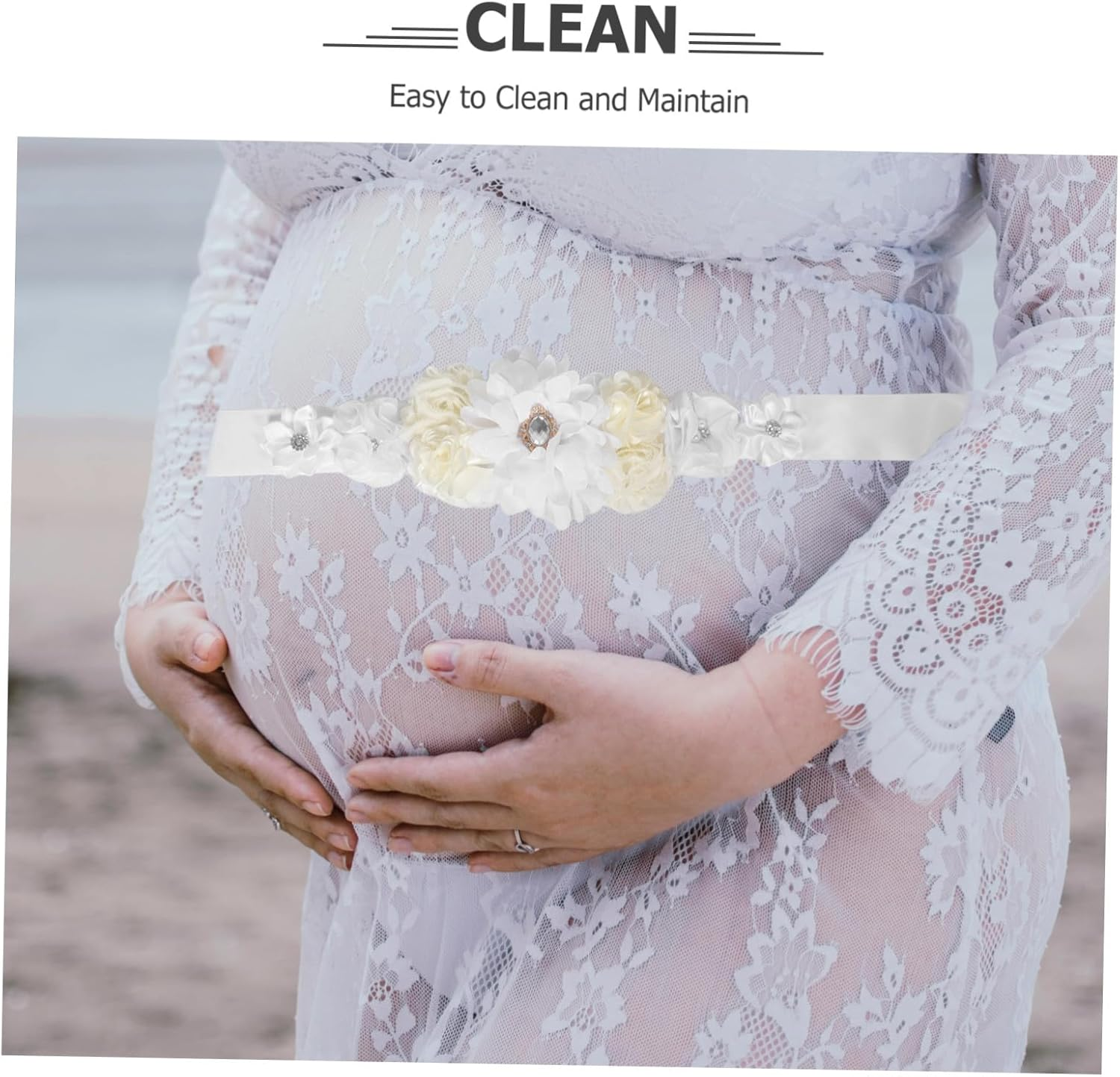 SHOWERORO Adjustable Maternity Flower Sash Belt with Back Support for Pregnant Women Elastic Stretchable Belly Band for Shower Pregnancy Photography And