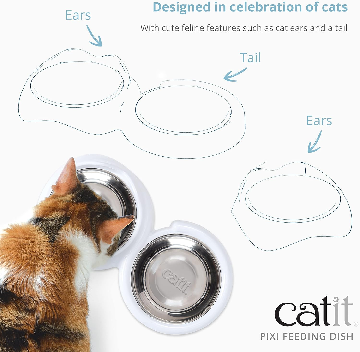 Catit PIXI Double Feeding Dish, Whisker Stress Free Food & Water Cat Bowl,White image number 1