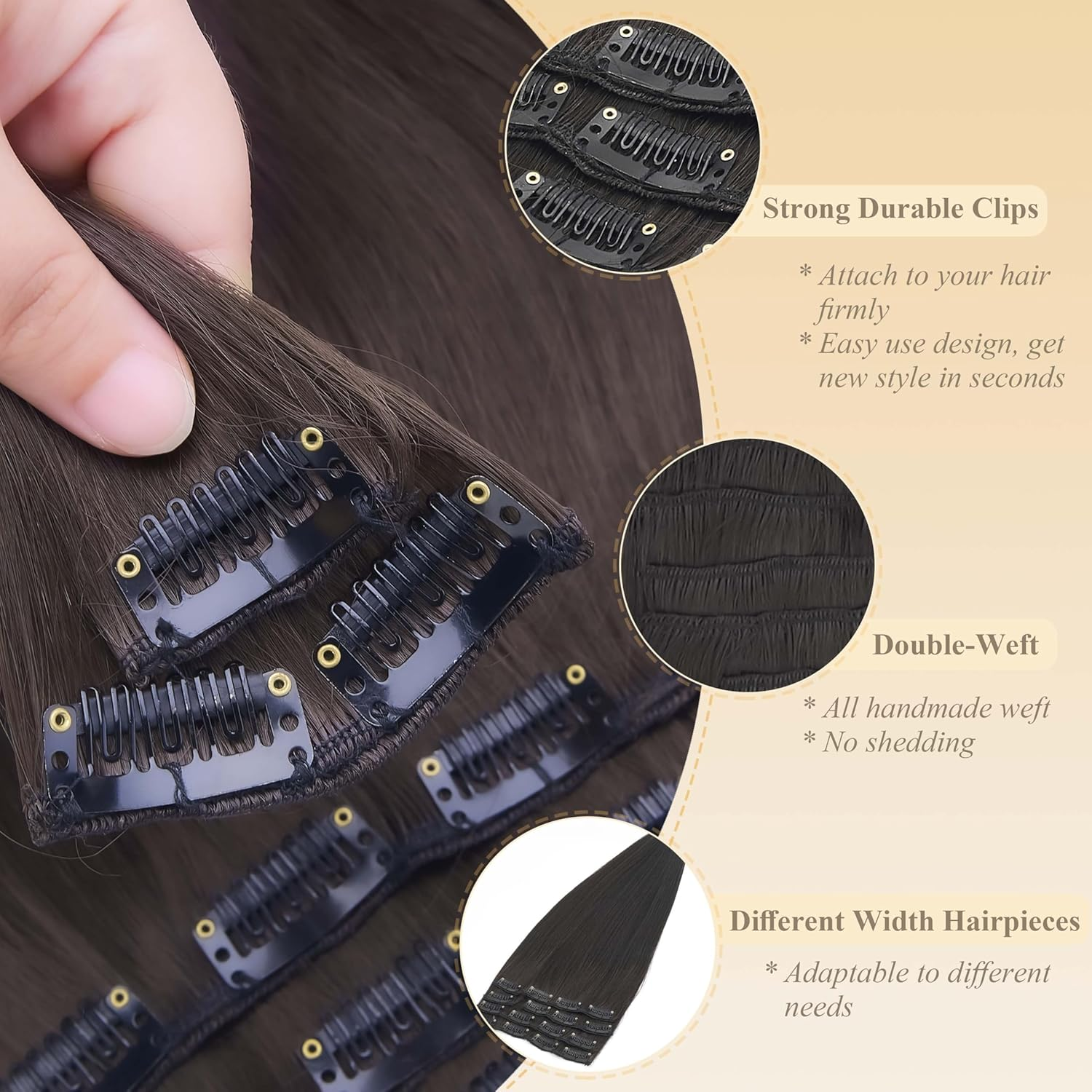 Gairyan 26Inch Straight Clip in Hair Extensions Long Full Head Hair Extension 8PCS Synthetic Hairpiece Natural Soft for Women (Medium Brown) image number 6