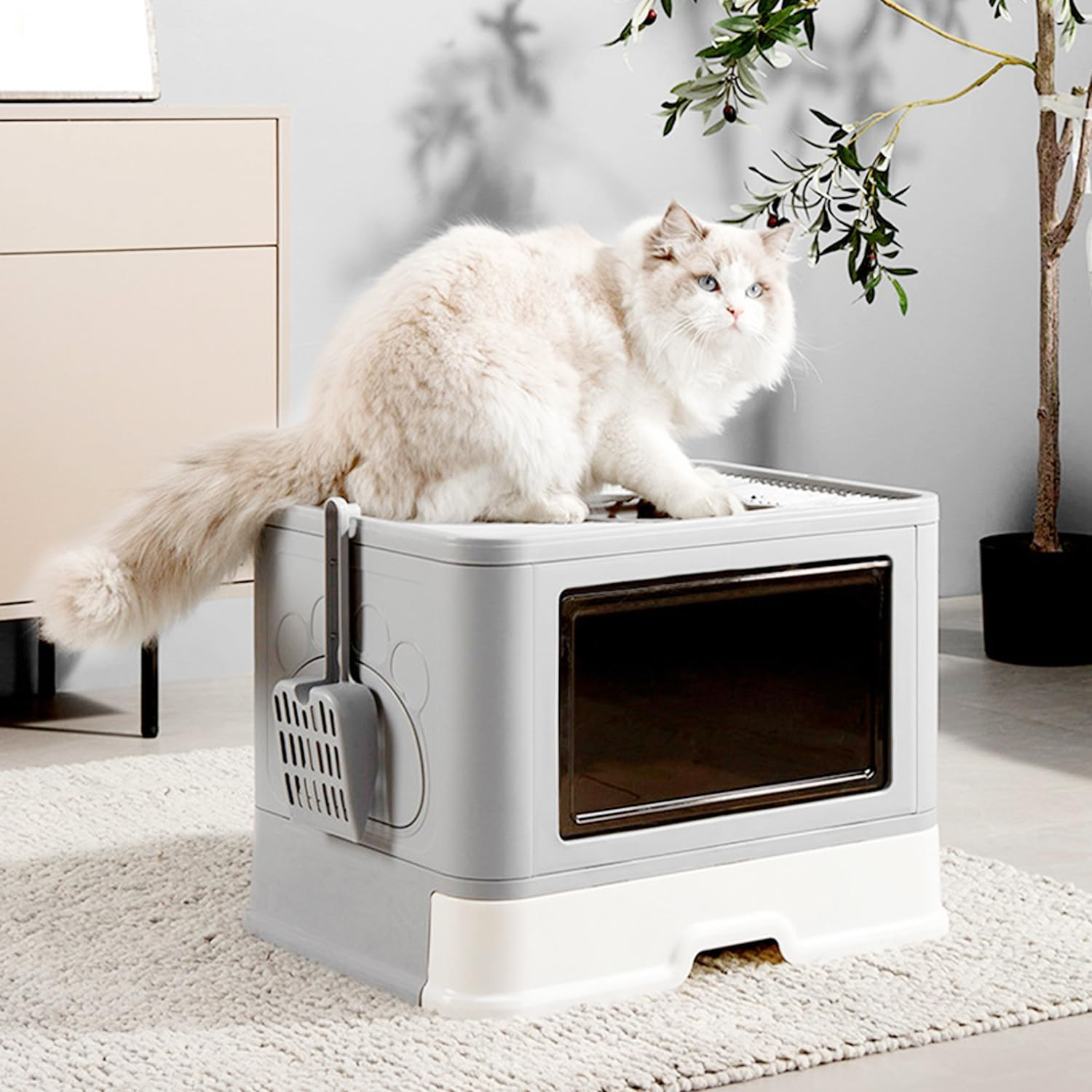 Enclosed Cat Litter Boxes, Kitty Litter Box, Large Cat Potty Front Entry Top Exit, Drawer Type Cat Toilet Easy Clean with Fashion Cat Litter Scoop image number 1