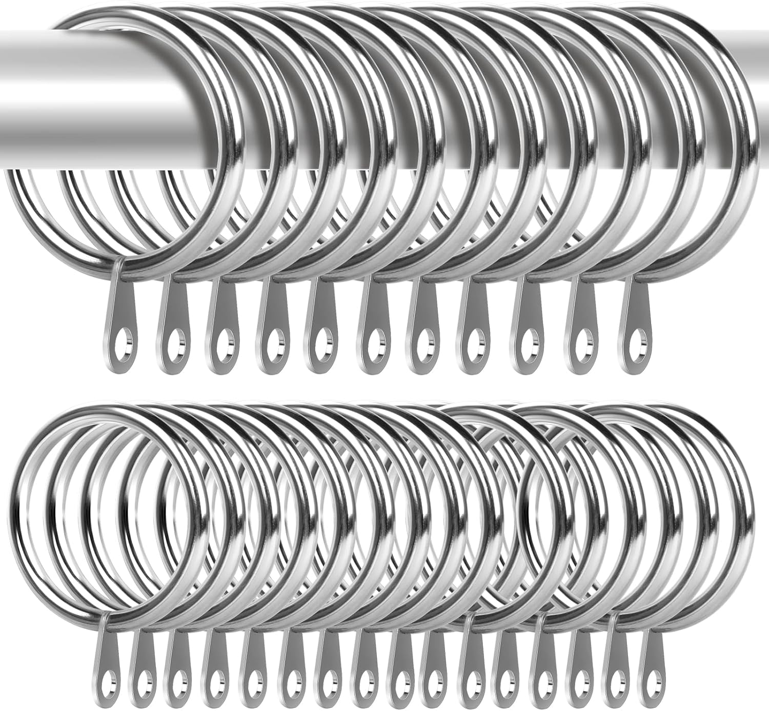 50 Pack Metal Curtain Rings 32Mm Internal Diameter Curtain Pole Rings Silver Hanging Rings for Curtain Poles,Shower Curtains Rods and Drapery