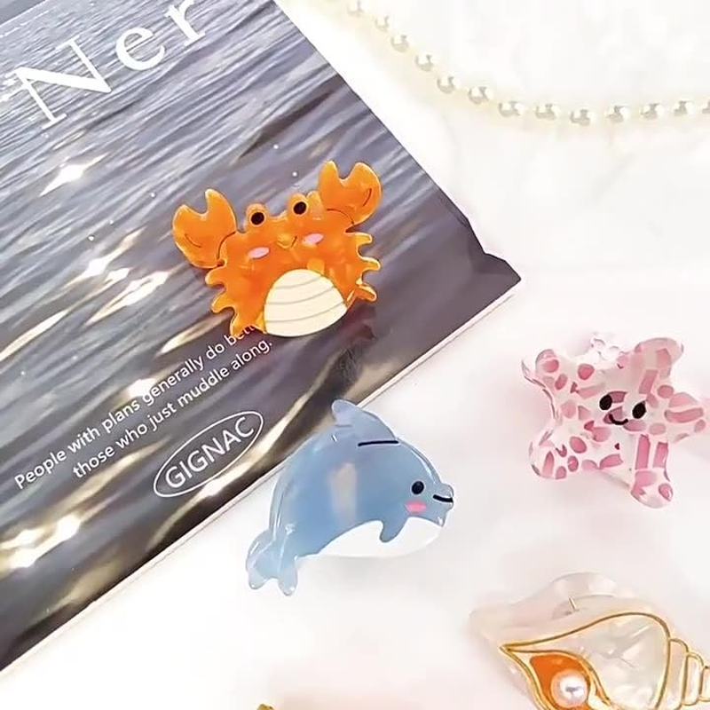 6PCS Sea Animals Small Hair Claw Clips for Women Girls Mini Ocean Hair Clip Hair Accessories with Sturdy Grip White Elephant Gifts image number 3