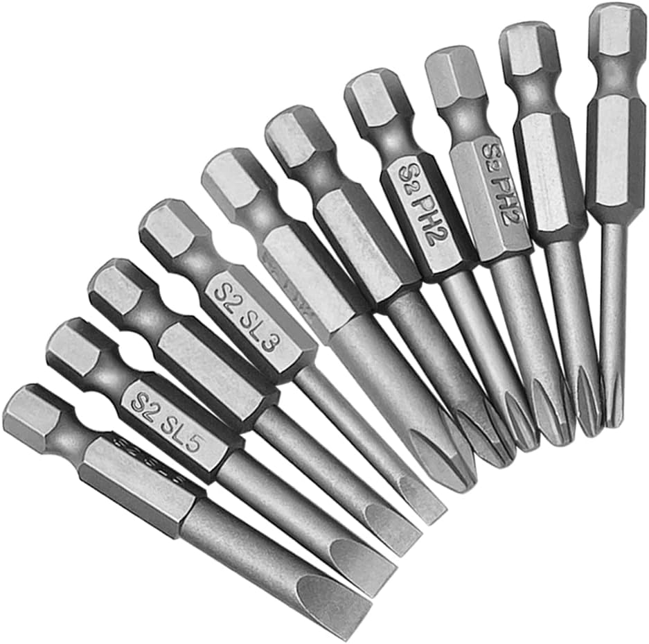 Saipe 10Pcs Magnetic Screwdriver Bit Sets 1/4 Inch Hex Shank Flat Slotted + Phillips Cross Head Screw Driver S2 Steel Drive Drill Bits for Electric Screwdrivers (2 Inch/50Mm Length) image number 2