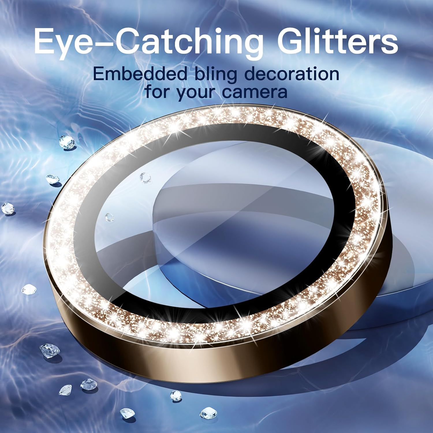 Jetech Camera Lens Protector for Iphone 16 Pro 6.3-Inch and Iphone 16 Pro Max 6.9-Inch, Bling Glitter Individual 9H Tempered Glass Metal Ring Cover, HD Clear, 1 Set (Desert Titanium) image number 1