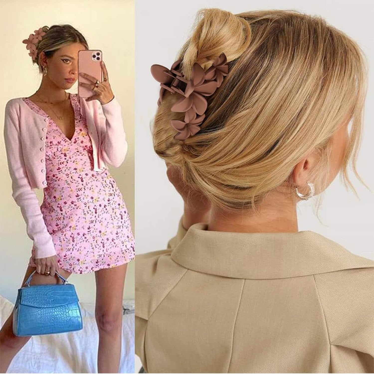 Mitdir Pack of 6 Flower Hair Clips Large Hair Clips Matte Hair Clips for Women Hawaiian Hair Flower Clip Strong Hold Hair Claws 10 Cm Hair Clips for Thick Hair image number 1