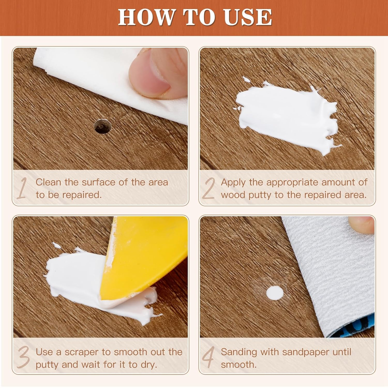 Wood Filler White Putty Water-Based Wood Filler Paintable Stainable Premium Wooden Repair Kit for Door Trim Restore Table Cabinet Floors Hole image number 1