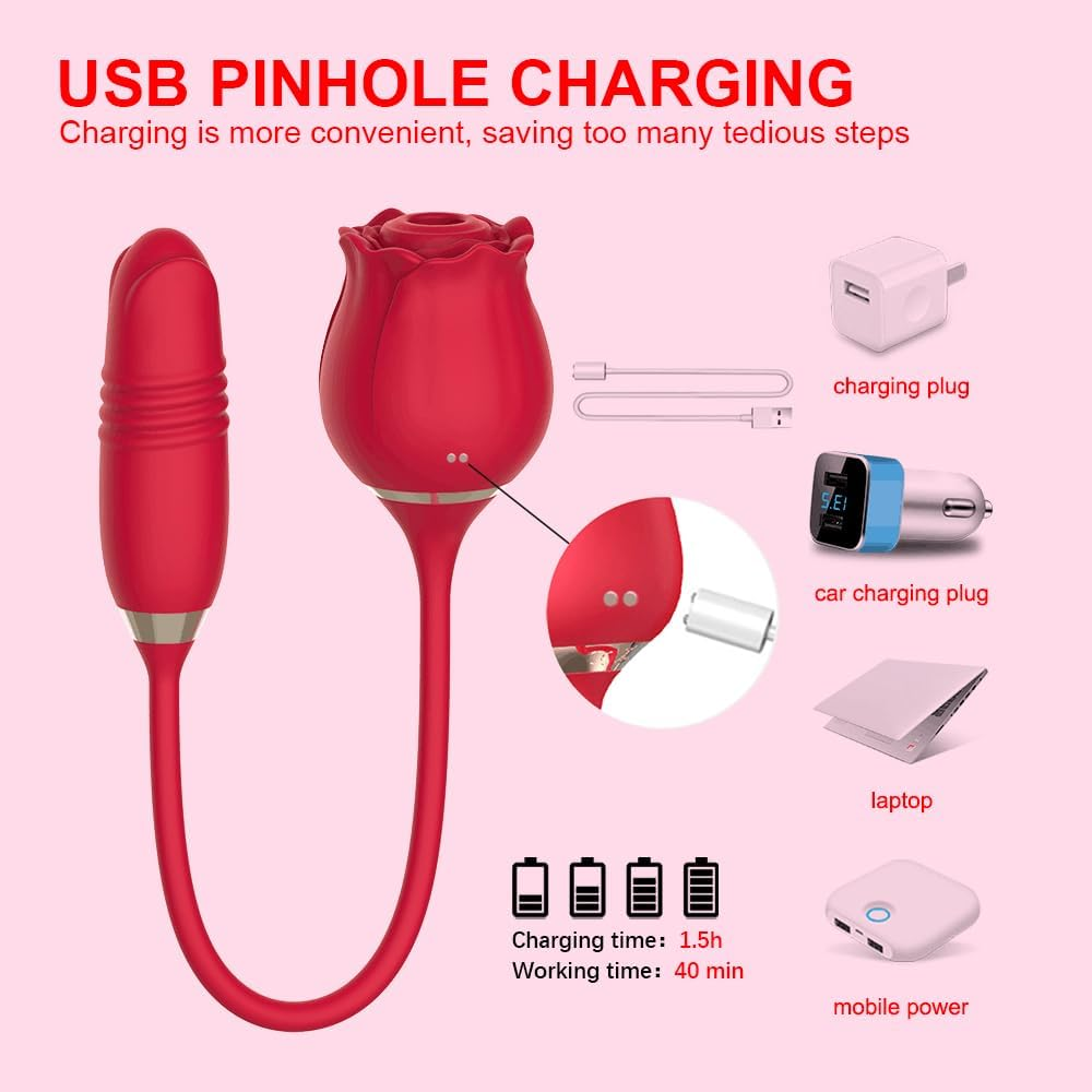 YUKAIONE Rose 3-In-1 Female Sex Toy, Sucking & Inserting Dildo Vibrator for G-Spot, Clitoral & Nipple Stimulation, Adult Sex Toy for Women and Men image number 4