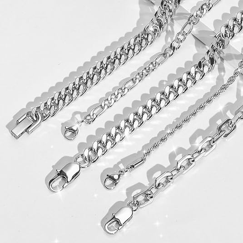 Tomovely 5 Pcs Chain Bracelet for Men Women - Sturdy Stainless Steel Curb Width Cuban Link Chain Bracelet Set for Men Women,7.4/8.2/9 Inches image number 5