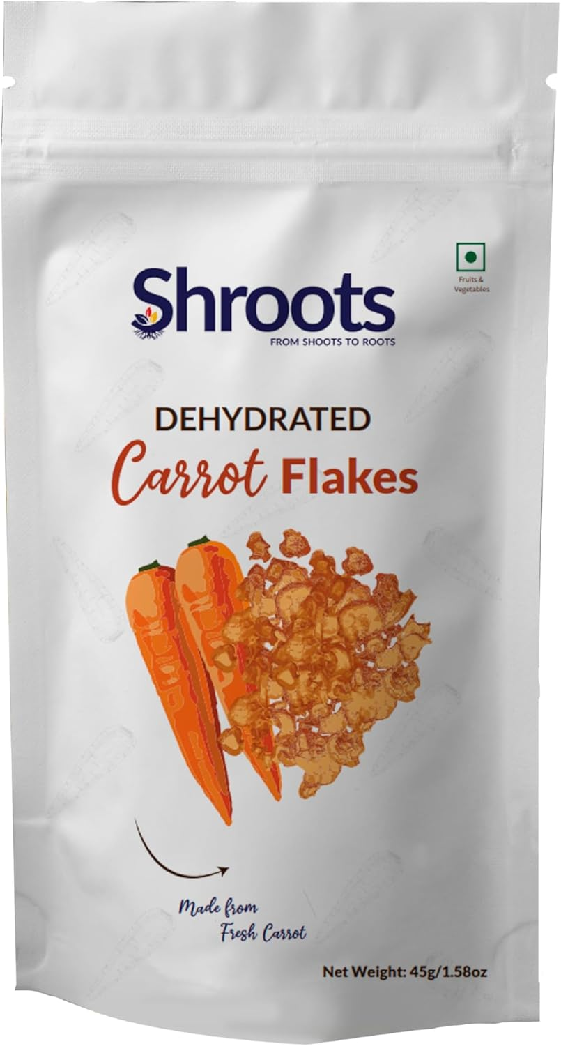 SHROOTS Dehydrated Carrot Flakes Pure Vegetarian Gluten-Free No Added Salt Easy Cooking Essential Machine Dried Vegetables with Natural Aroma Ideal for Camping or Everyday Meals 1.59 Oz, Pack of 1 image number 1