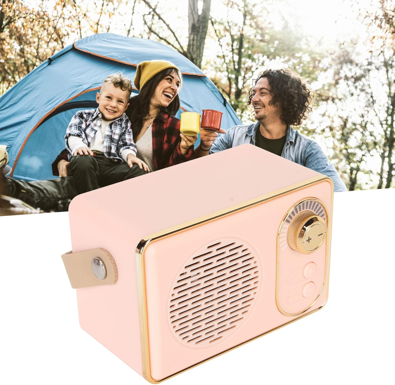 Retro Bluetooth5.0 Speaker with AUX USB Rechargeable MP3 Player, Vintage Mini Desktop Speaker, Portable for Camping Party Gift (Rose) - Rose image number 3