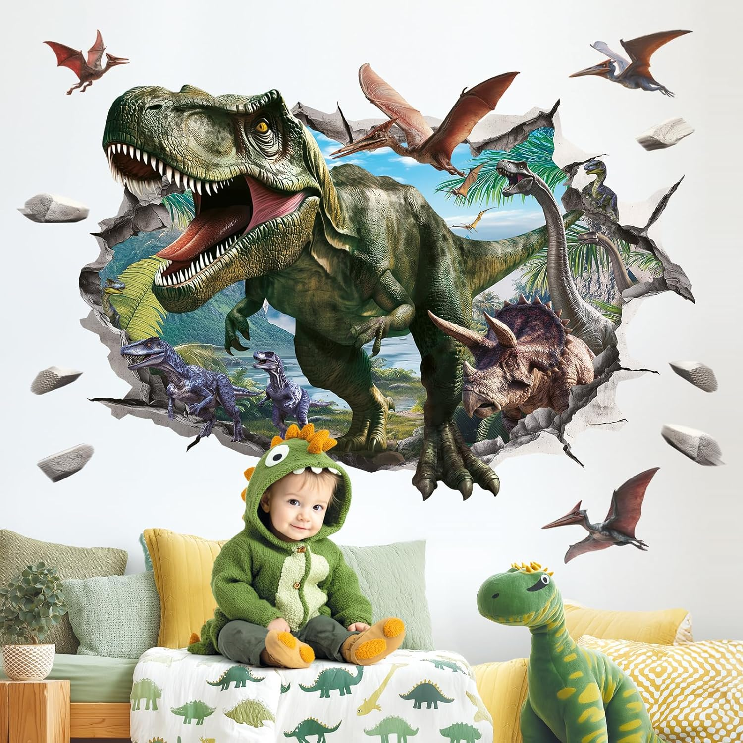 DECOWALL SG2-2515 3D Dinosaur Wall Stickers Realistic T-Rex and Jurassic Wall Decals for Children&rsquo;S Bedroom Nursery Baby Room Playroom Wall D&eacute;cor image number 3