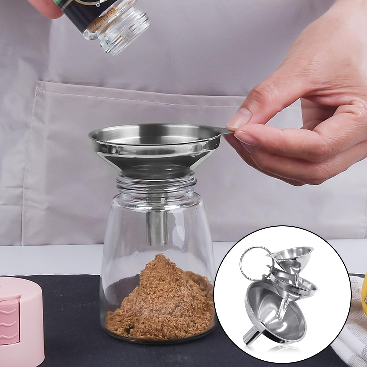 Metal Funnels, 3 PCS Small Stainless Steel Kitchen Funnels for Filling Bottles (3 Sizes)