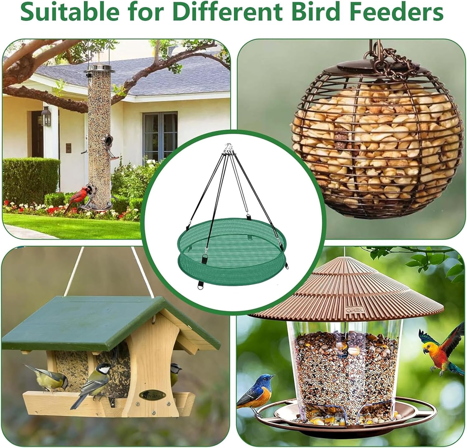 Bird Seed Catcher Tray for Hanging Feeders, 2 Pack Platform Hoop, Hummingbird Feeder Accessory for Outdoor Garden (Green, (Green, 50 * 10))