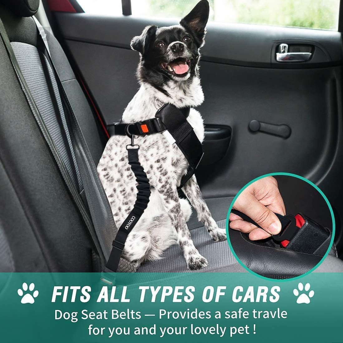 3-Piece Dog Car Seat Belt Set - Adjustable 56-86 Cm Retractable Pet Harness Leash, Elastic Safety Seatbelt, Heavy Duty, Fits Most Vehicles image number 6