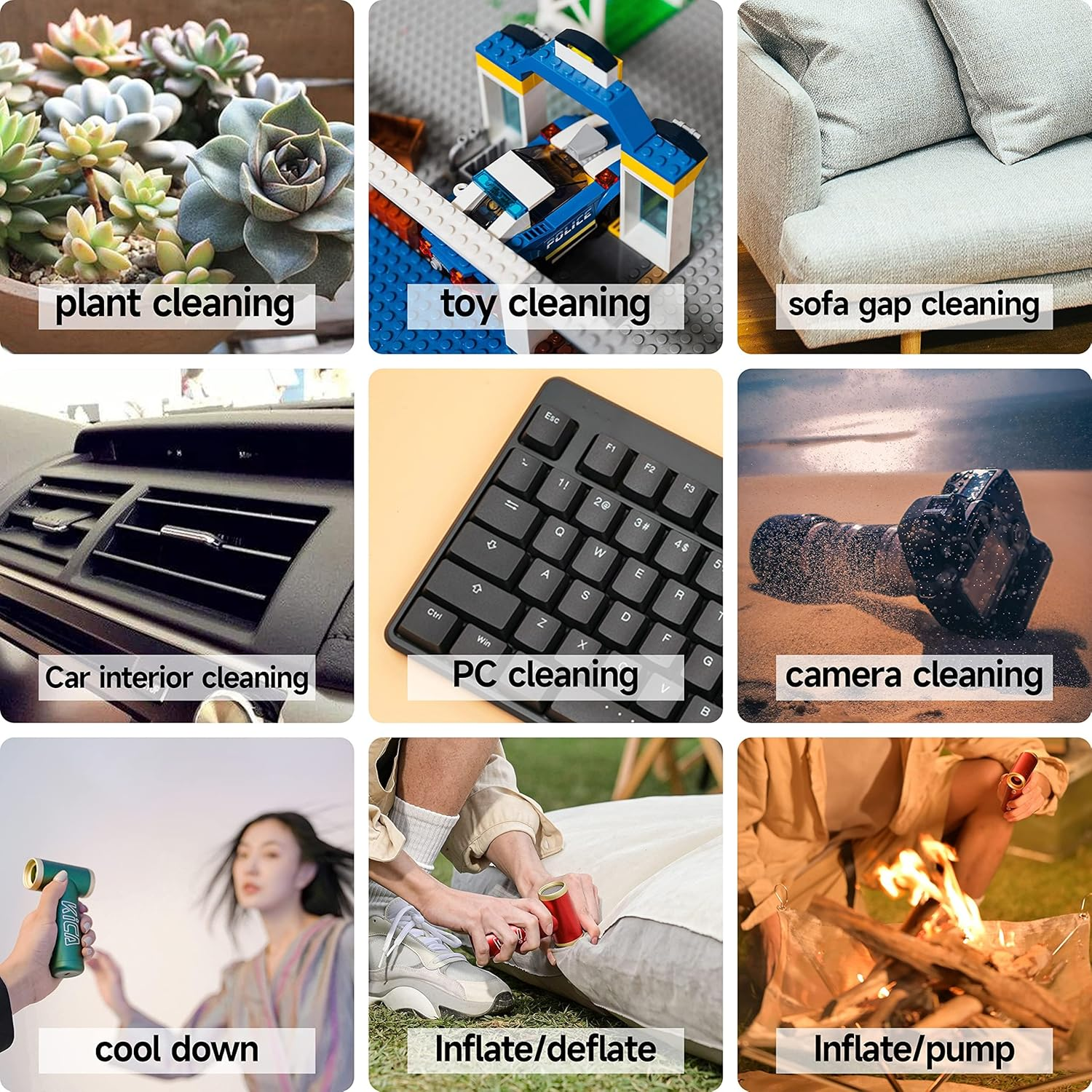 [Combo] Kica Jetfan 2.0 Electric Air Duster+Vacuum Accessory for Computer/Keyboard/House Cleaning/Camera Lens/Camping/Bbq/Car/Barbershop,100000Rpm,Two Nozzle/Long Battery,Air Can Substitute Tool-Black