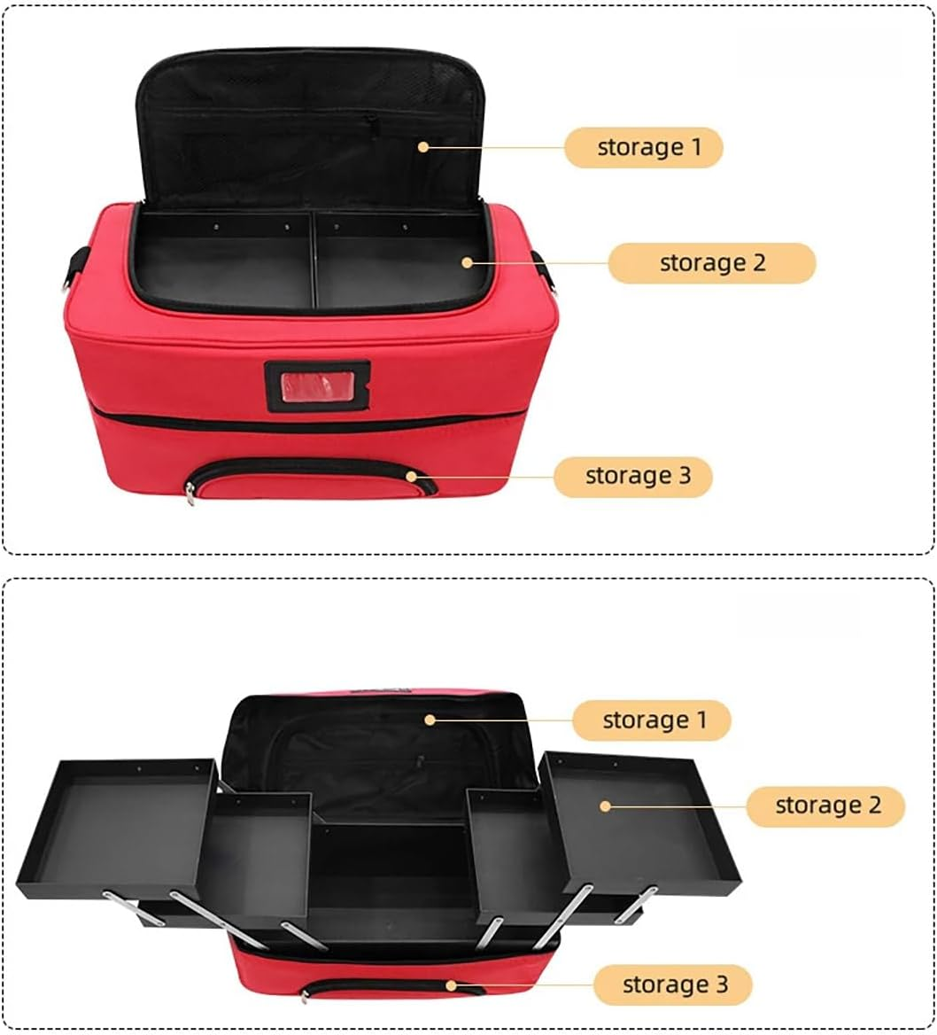 AIMALL Large Capacity Makeup Bag, Portable Multi-Function Crossbody Bag, Multi-Layer Storage Box for Beauty Tools, Durable Red Design image number 6