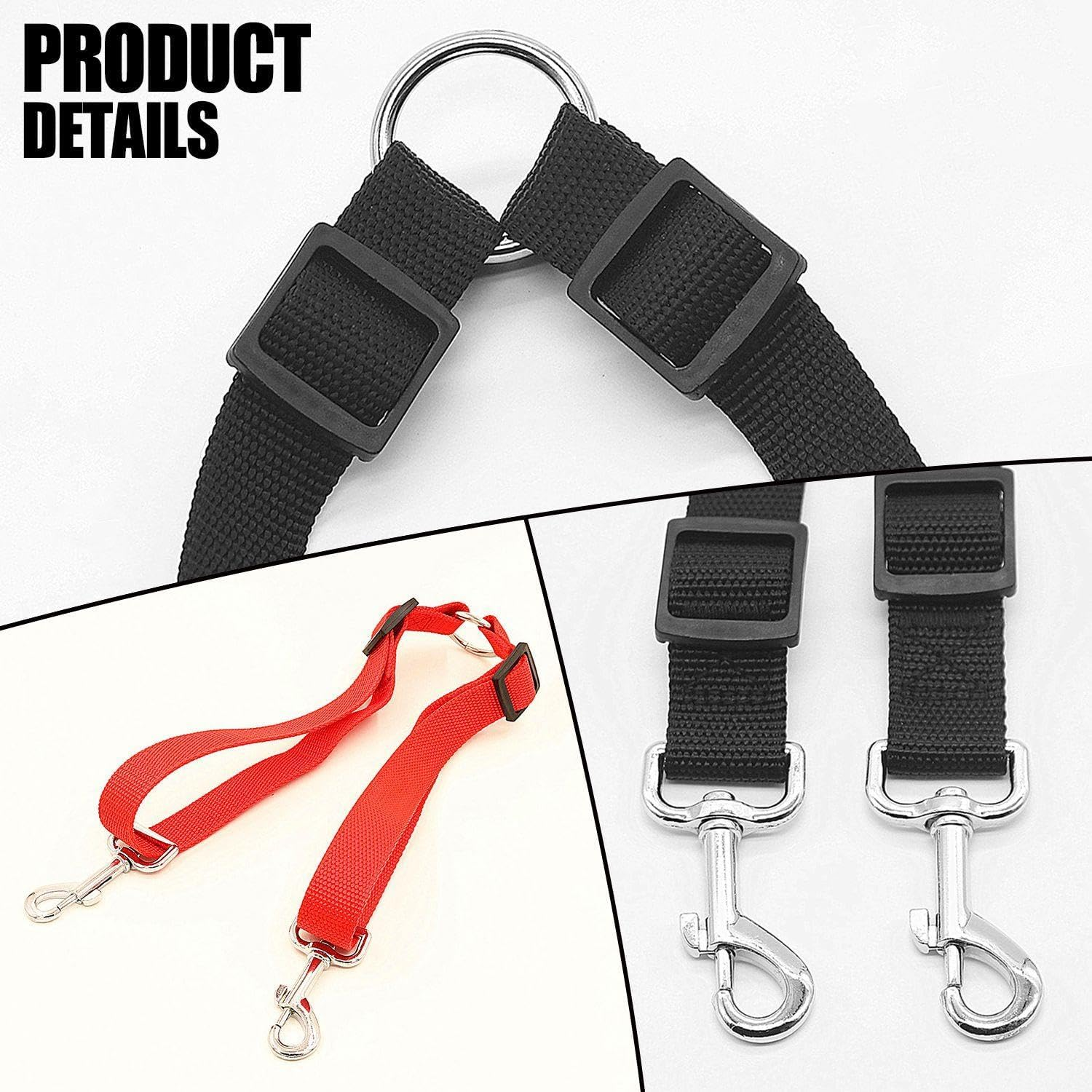 KSBBHDS 2 Pieces Double Wire Lead, Adjustable Lead, Pet Training, Dog Ice Supplies (Black, Red) image number 1